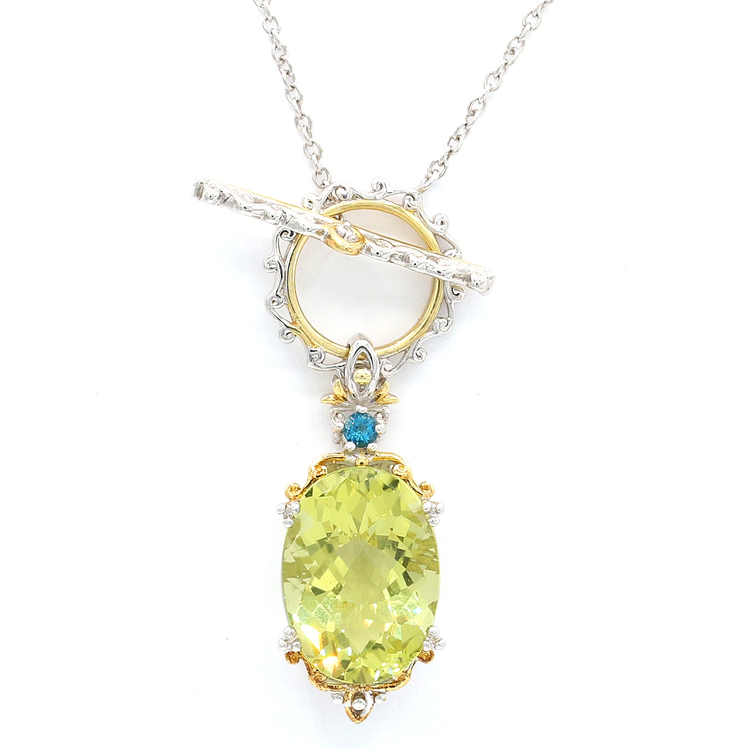 Gems en Vogue 11.50ctw Ouro Verde, London Blue Topaz & White Sapphire Necklace