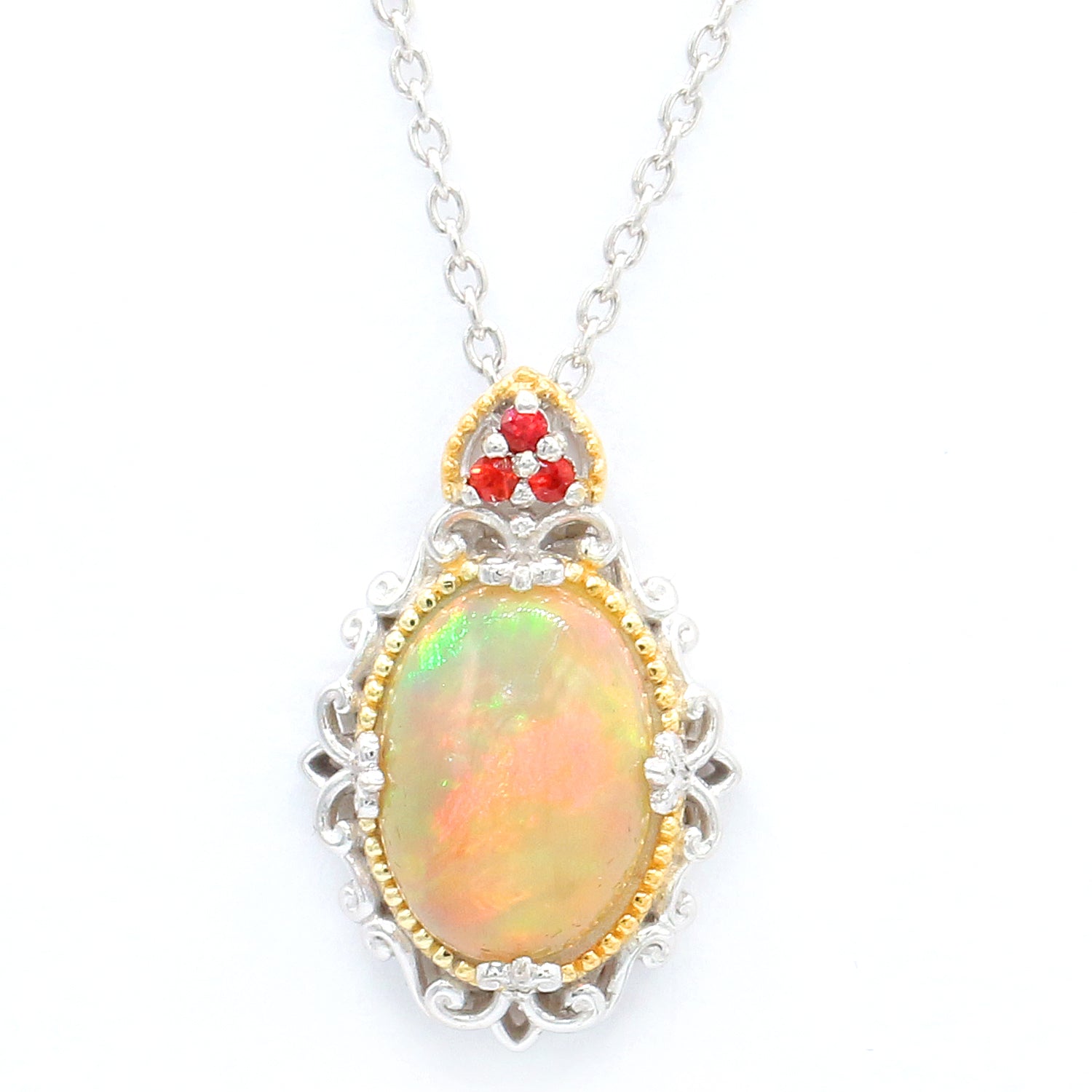 Gems en Vogue Golden Ethiopian Opal & Orange Sapphire Pendant