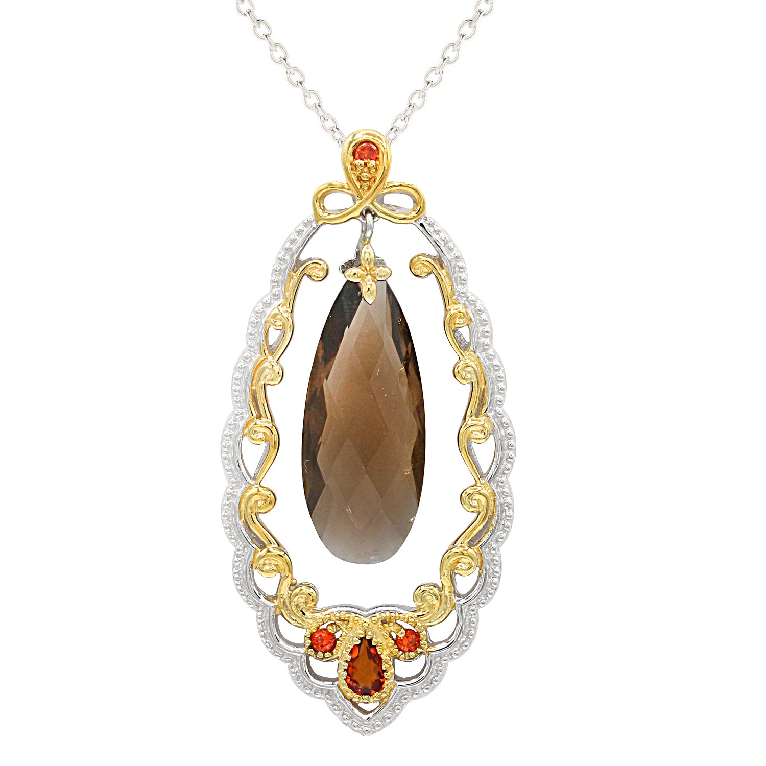 Gems en Vogue 24K Palladium Silver 7.00ctw Smoky Quartz, Fire Citrine & Orange Sapphire Pendant