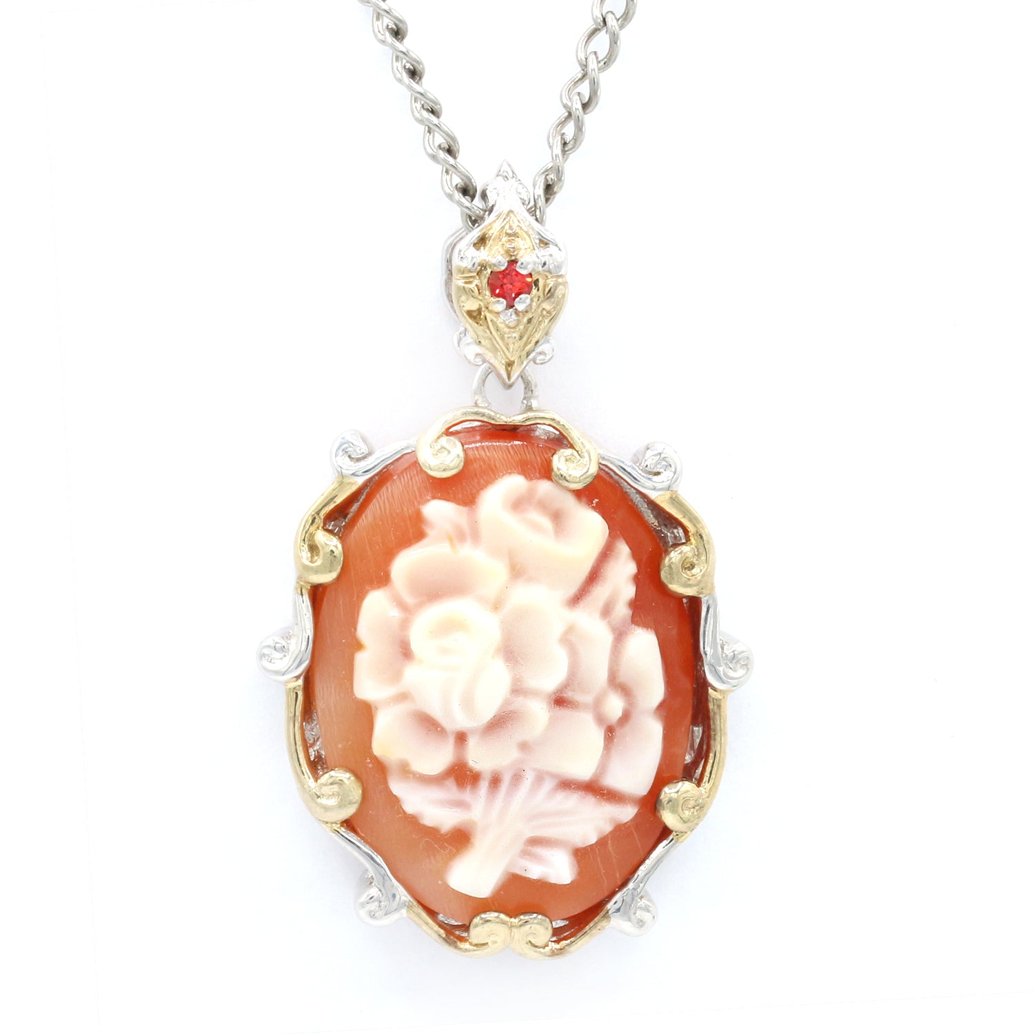 Gems en Vogue Carved Cameo & Orange Sapphire Flower Pendant