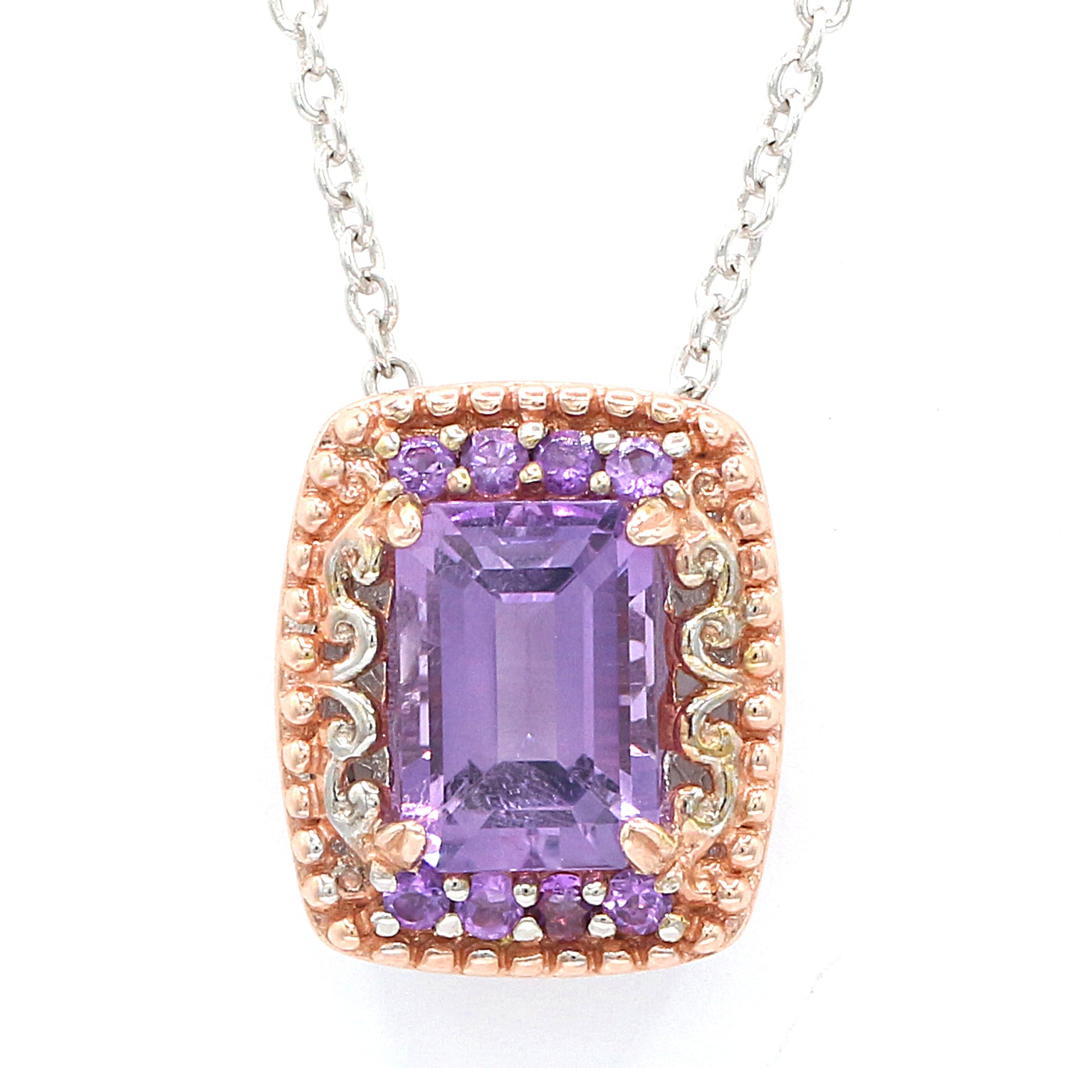 Gems en Vogue 3.31ctw Brazilian Amethyst & Amethyst Pendant