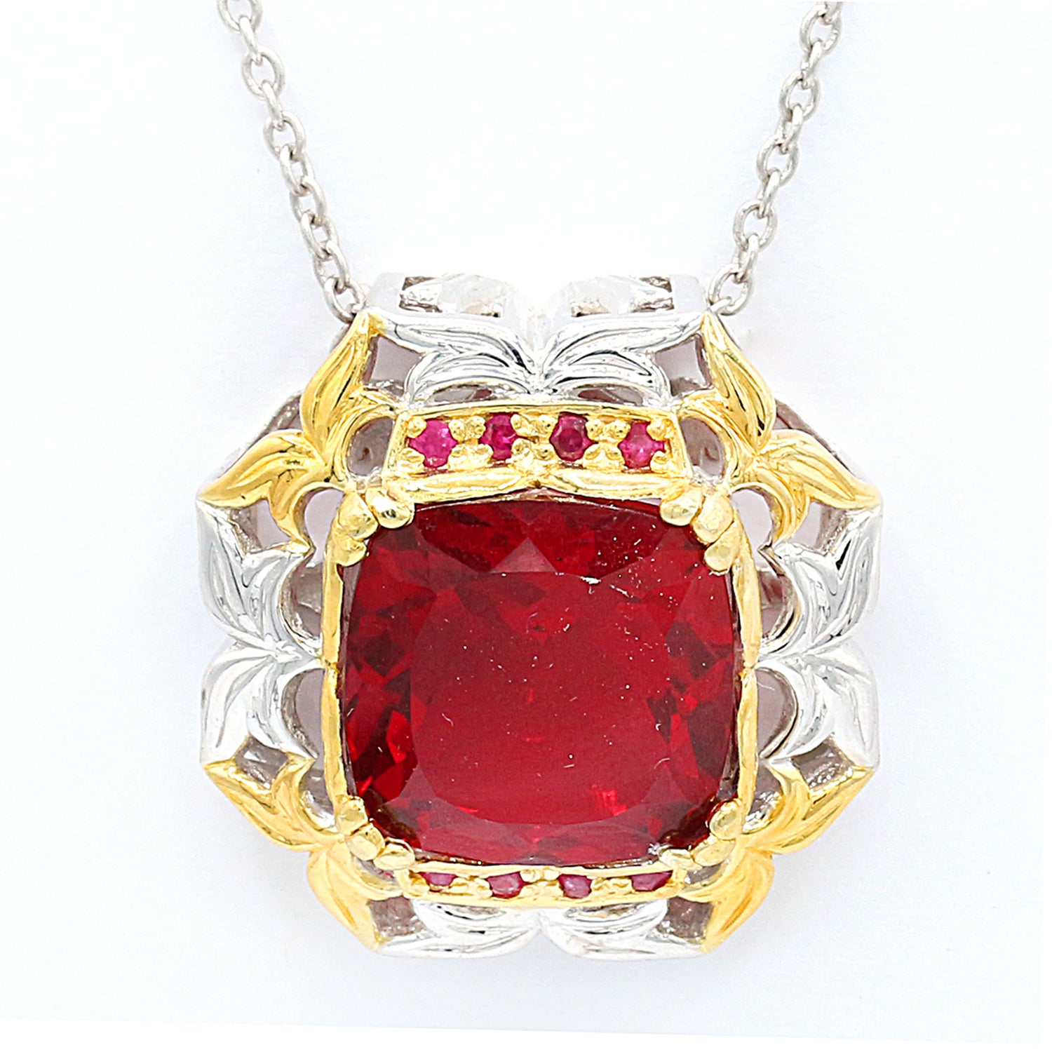 Gems en Vogue 15.26ctw Red Quartz Doublet & Ruby Pendant