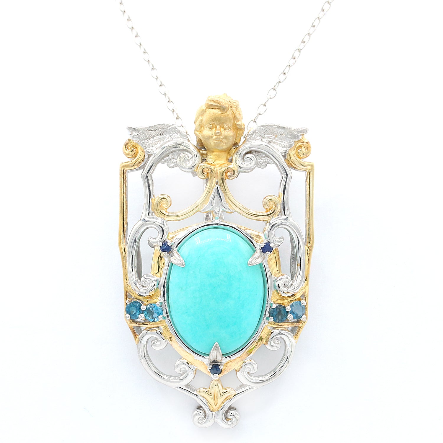 Gems en Vogue Amazonite, London Blue Topaz & Blue Sapphire Angel Pendant