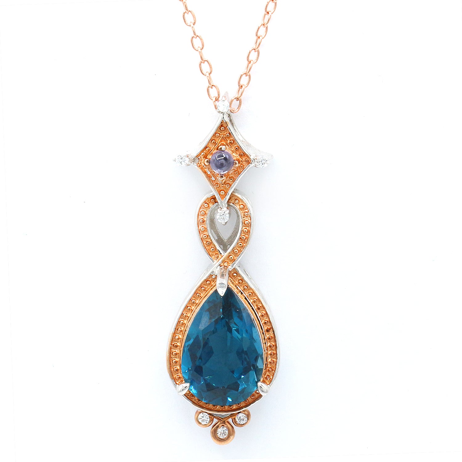 Gems en Vogue One-of-a-kind 7.46ctw London Blue Topaz, Iolite & White Sapphire Pendant