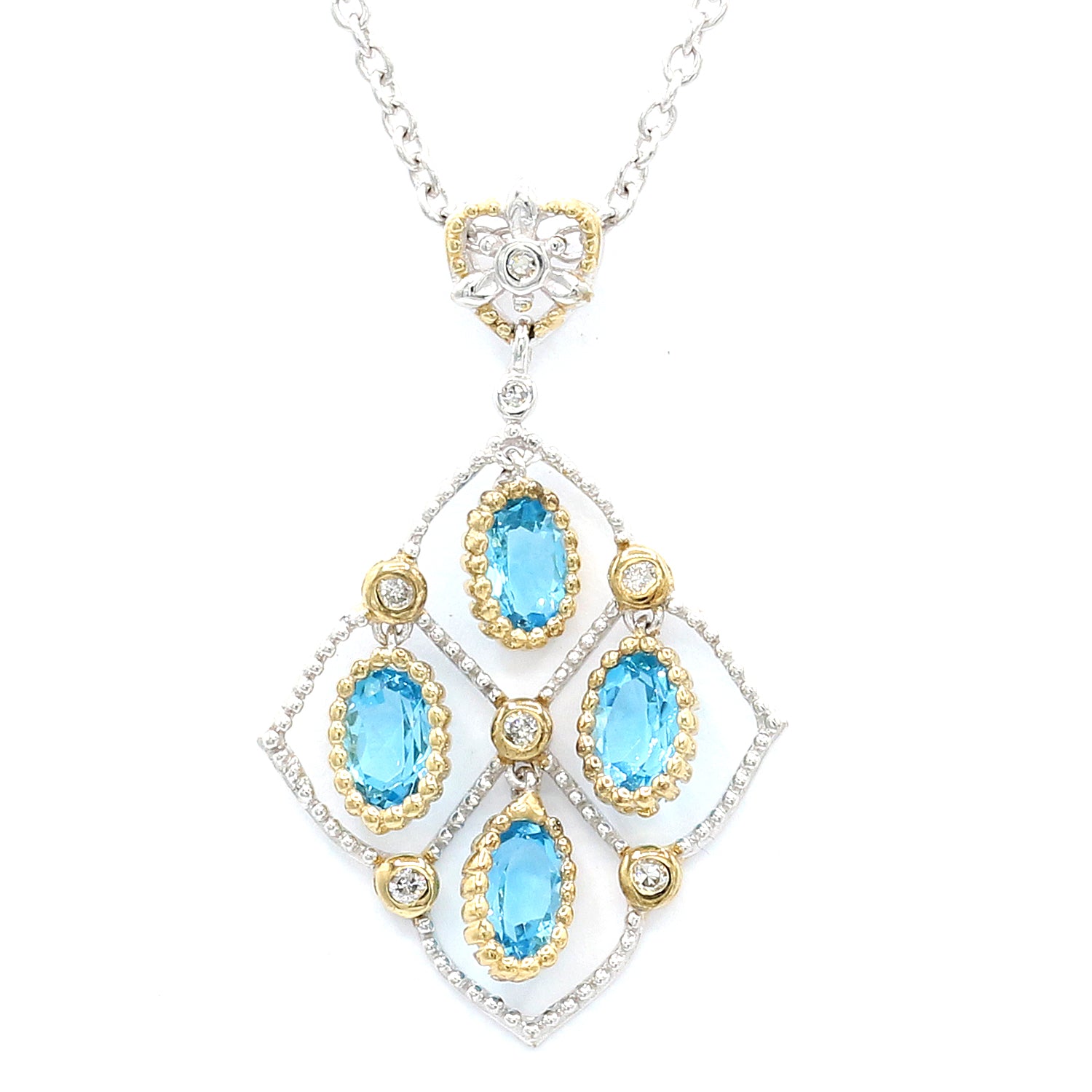 Gems en Vogue 2.36ctw Swiss Blue Topaz, White Sapphire & Diamond Pendant