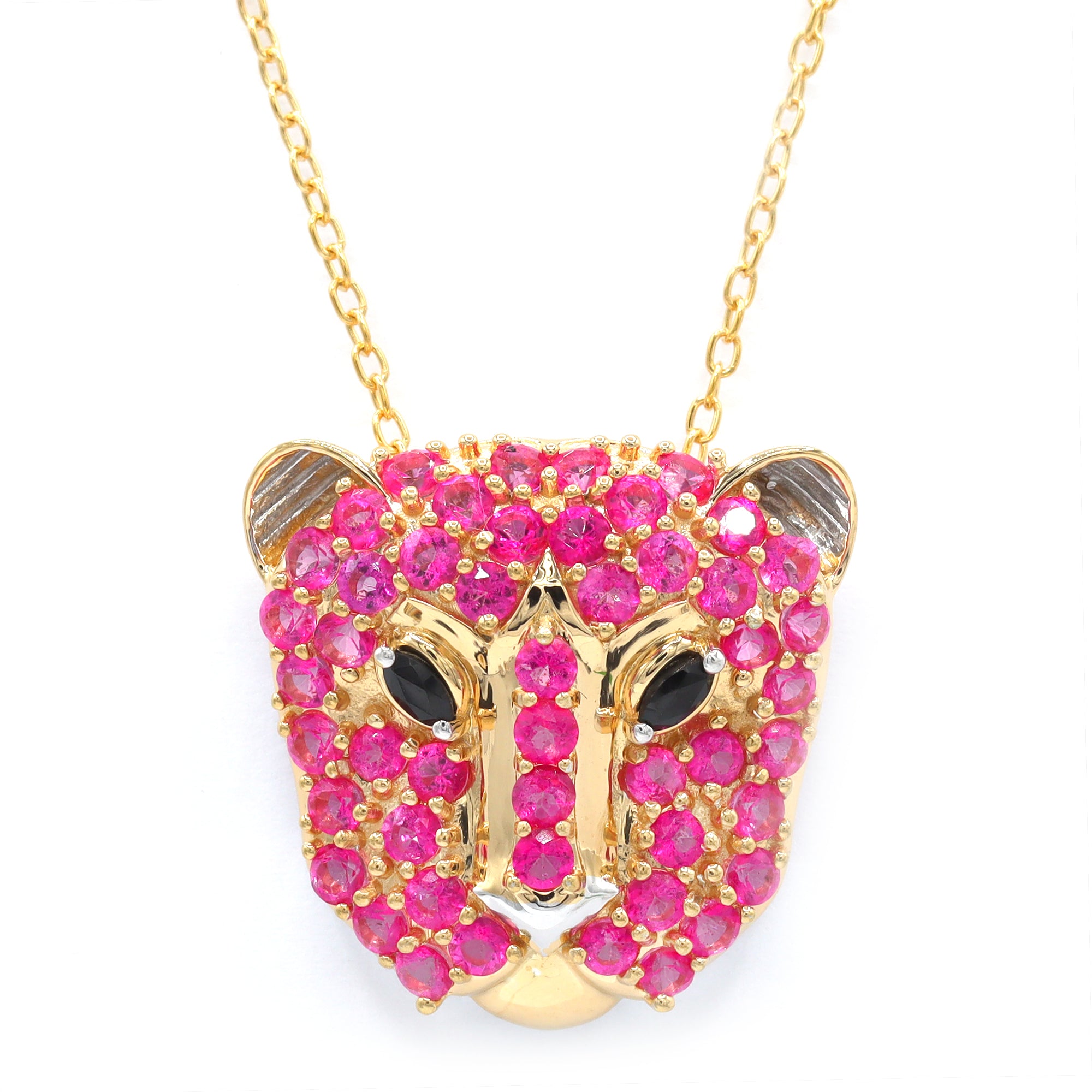 Gems en Vogue 24K Palladium Silver 3.99ctw Pink Topaz & Black Spinel Panther Pendant
