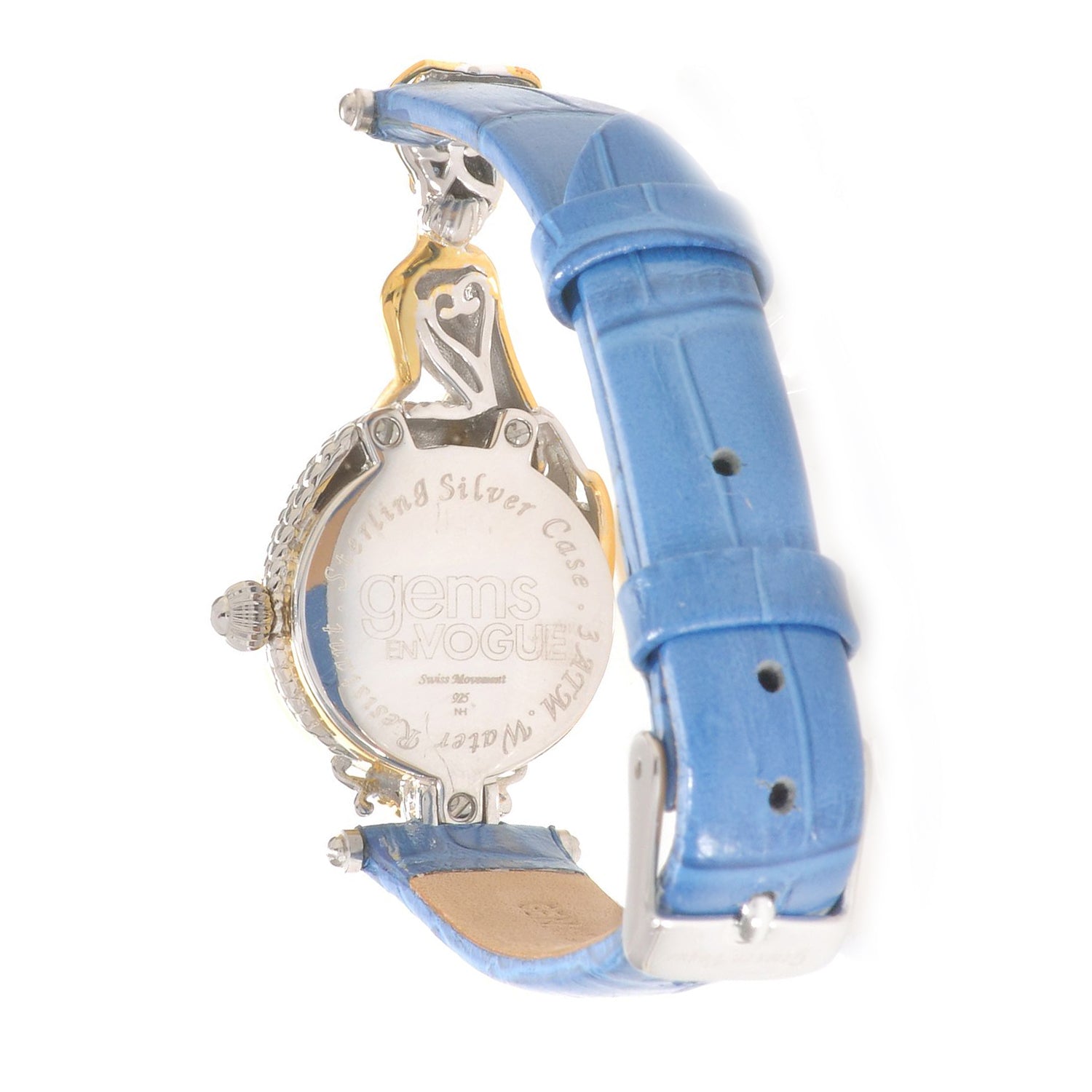 Gems en Vogue Blue Sapphire & Swiss Blue Topaz Mermaid Leather Strap Watch