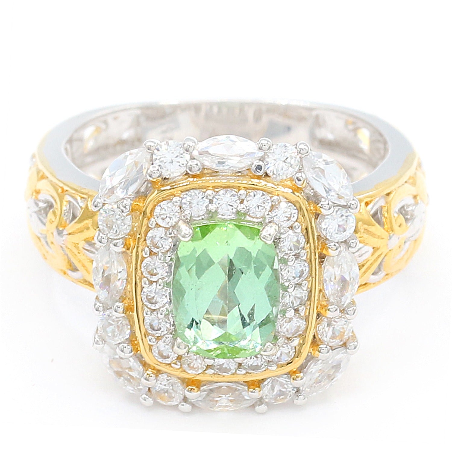 Gems en Vogue 2.71ctw Green Apatite & White Zircon Double Halo Ring