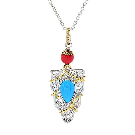 Gems en Vouge Sleeping Beauty Turquoise and Red Coral Pendant