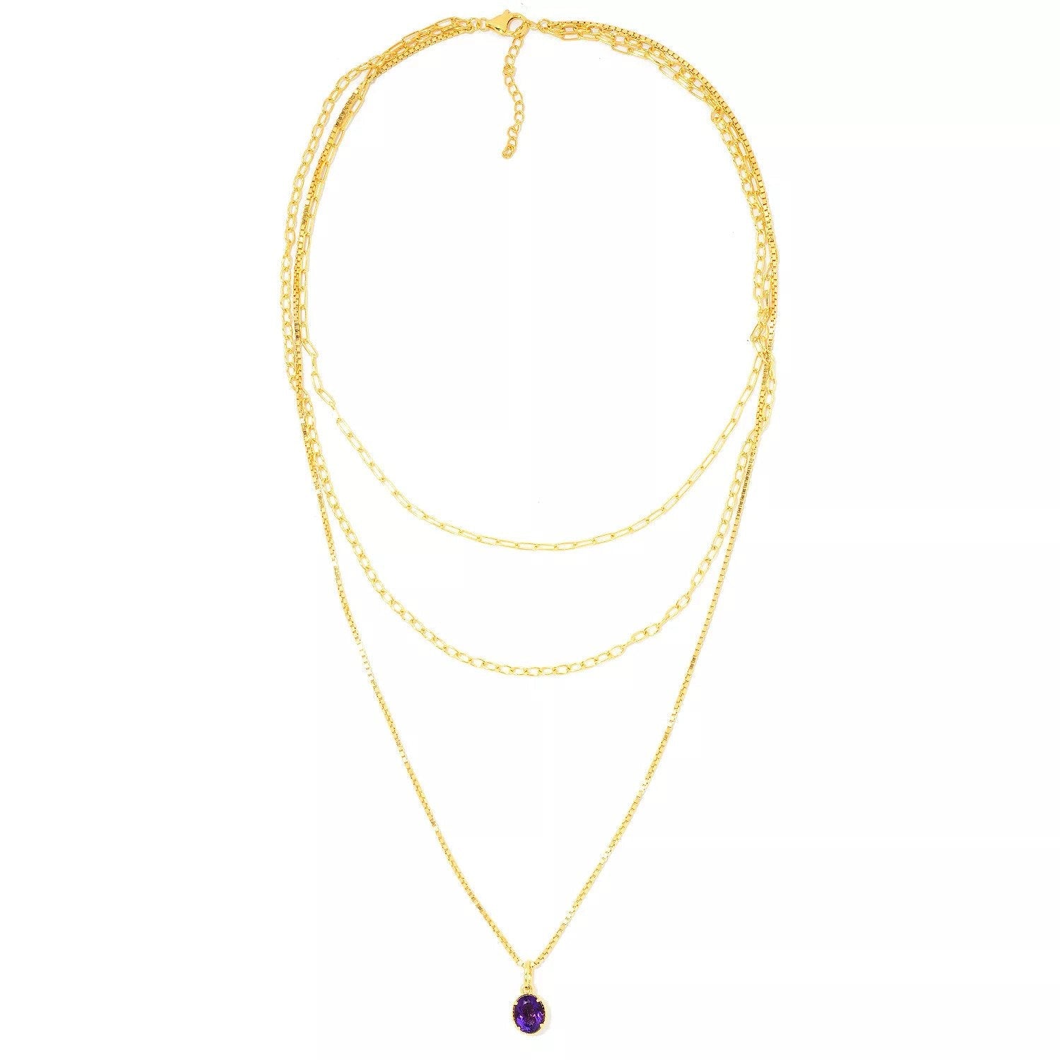 Hall of Jewels 2.40ctw African Amethyst Pendant 3-Layer Chain