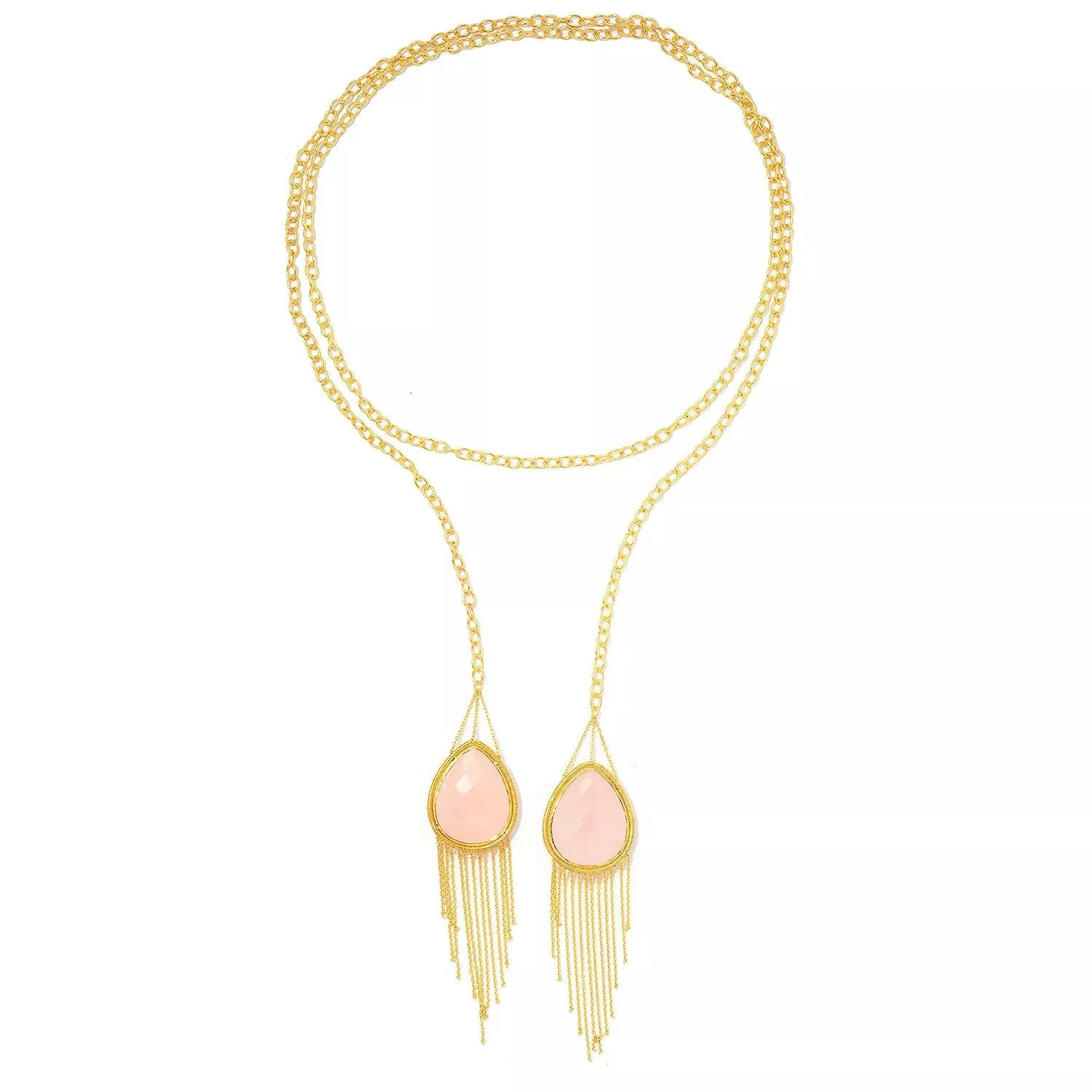 Hall of Jewels Rose Quartz Fringe Wrap Necklace