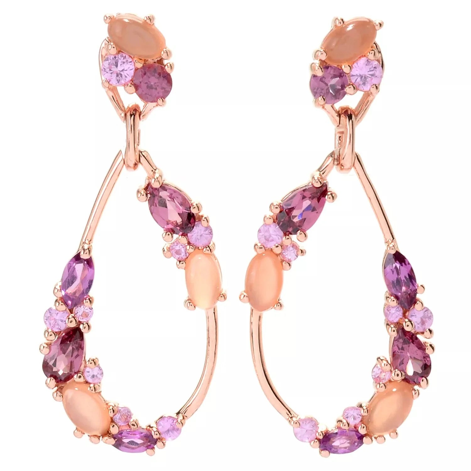 Hall of Jewels 2.24ctw Peach Moonstone & Multi Gemstone Teardrop Earrings