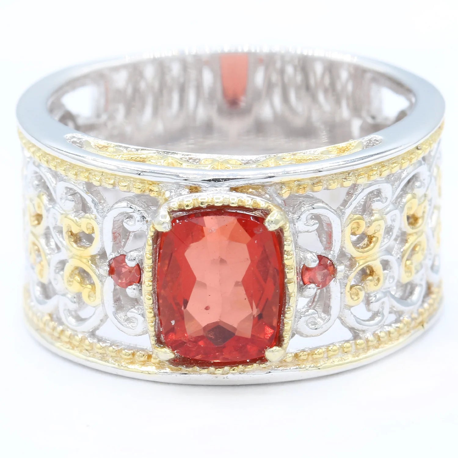 Gems en Vogue 1.25ctw Red Fluorite & Orange Sapphire Ring CANNOT BE RESIZED