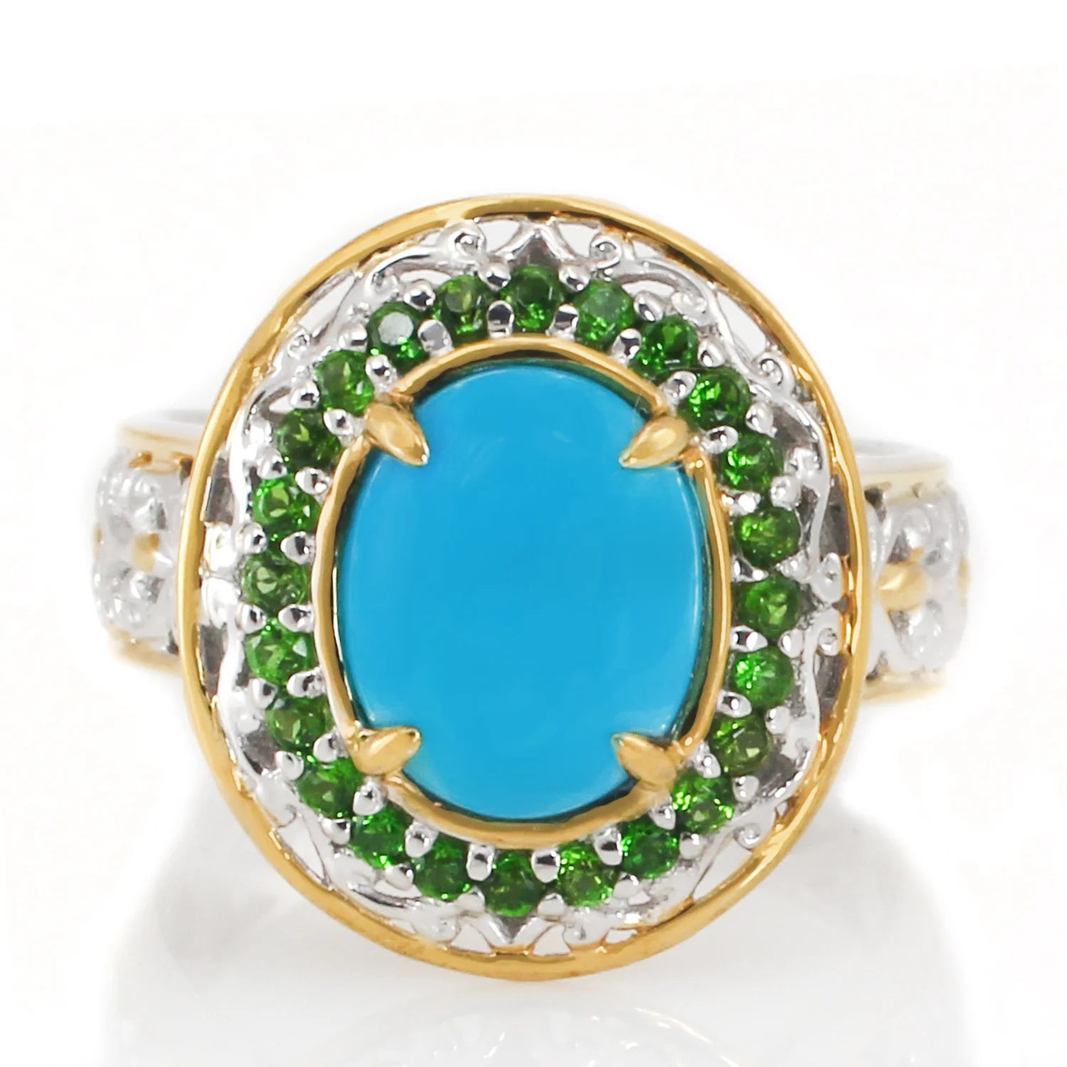 Gems en Vogue Sleeping Beauty Turquoise & Chrome Diopside Halo Ring