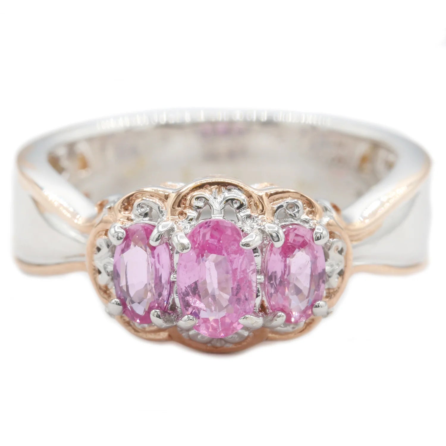 Gems en Vogue 1.29ctw Pink Sapphire Three Stones Ring