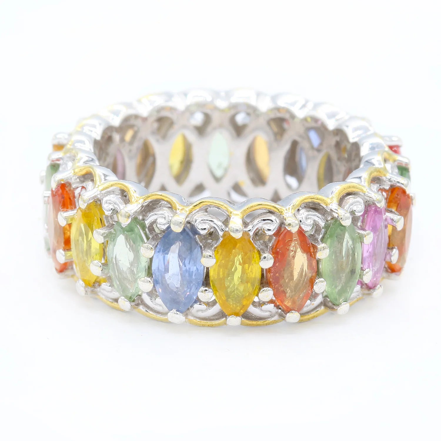 Gems en Vogue 6.08ctw Multi Color Sapphire Marquise Eternity Ring