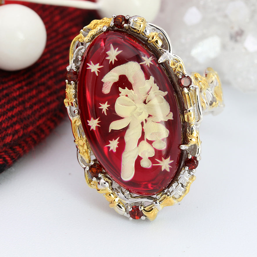 ÉPUISÉ - veuillez consulter la bague de bougie RE109994-3 en ambre bleu sculpté et topaze bleue suisse