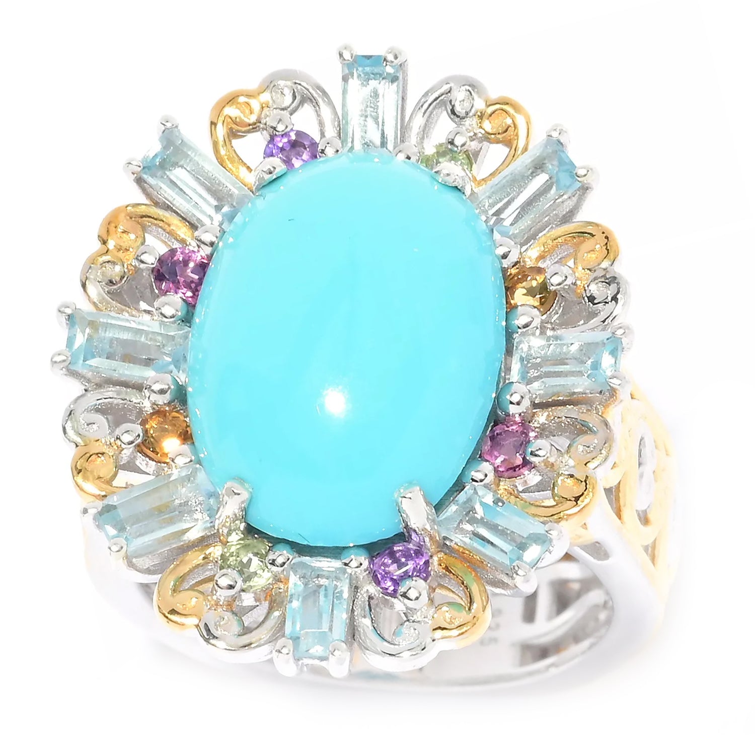 Gems en Vogue Sleeping Beauty Turquoise & Multi Gemstones Halo Ring