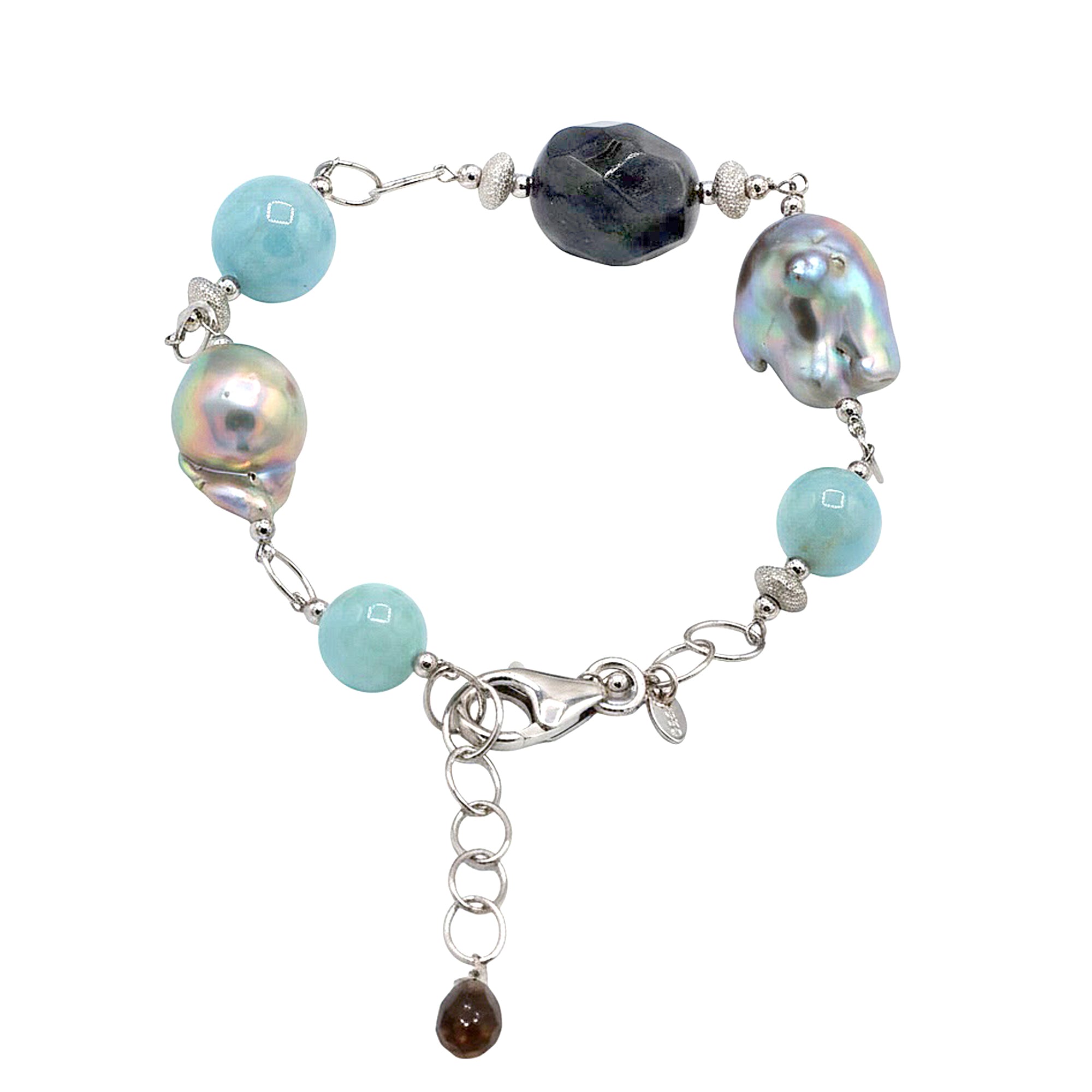 Hall of Jewels Labradorite, Freshwater Cultured Pearls & Aquamarine Bead Bracelet
