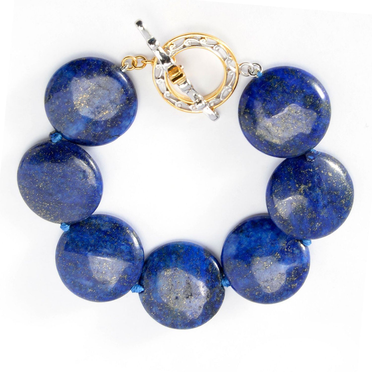 Gems en Vogue Polished Lapis Lazuli Disk Toggle Bracelet
