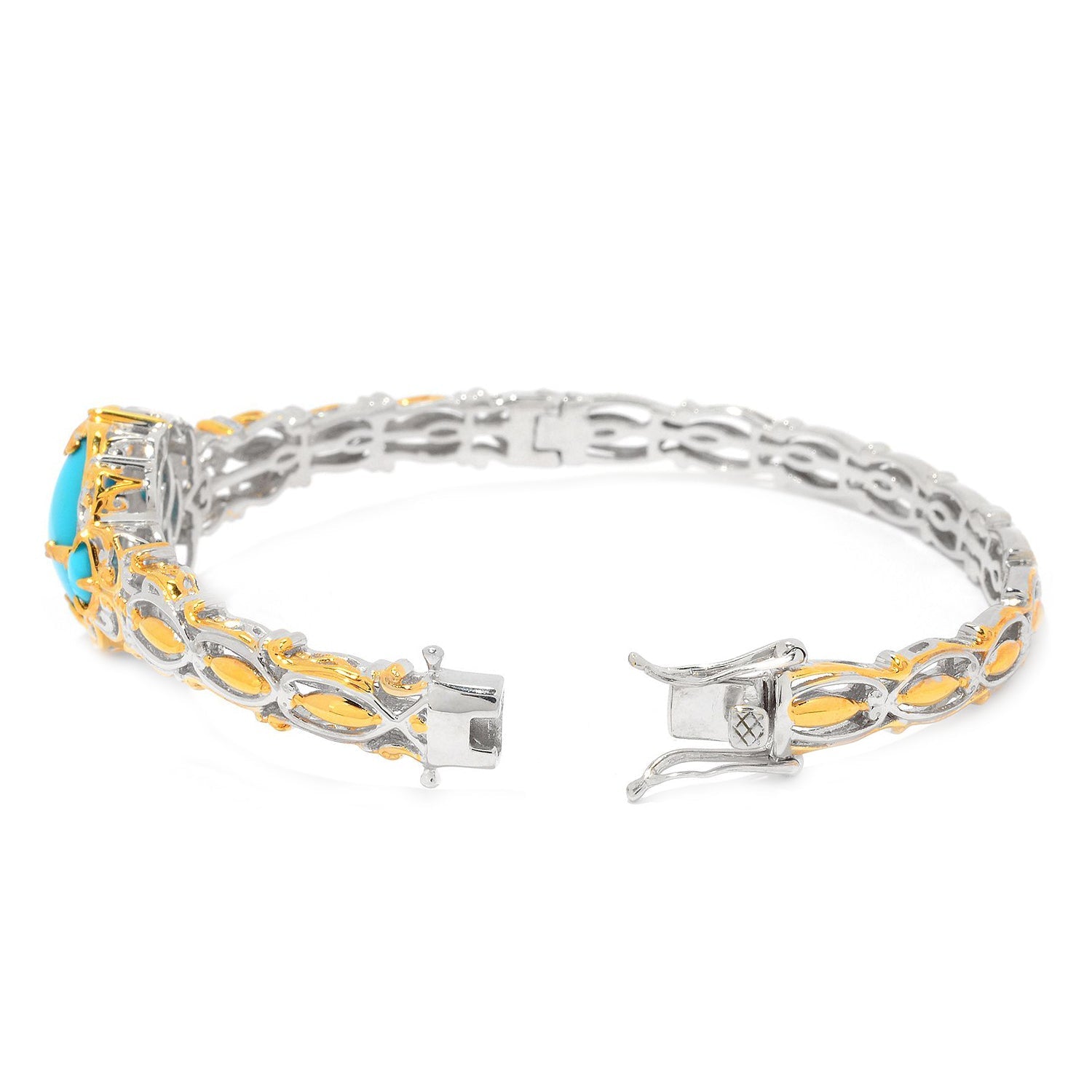 Gems en Vogue Sleeping Beauty Turquoise Three-Stone Bangle Bracelet