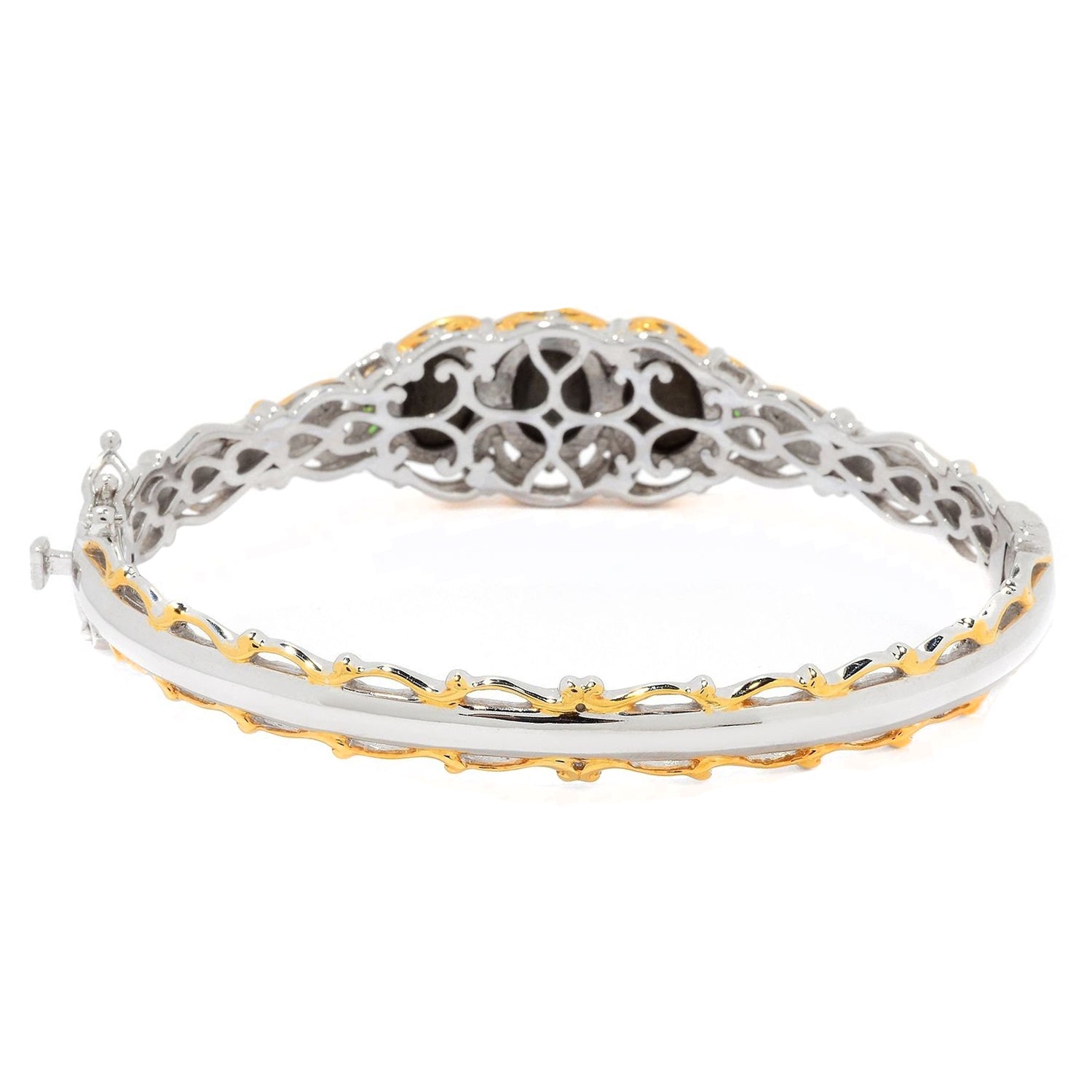 Gems en Vogue Ammolite Triplet & Chrome Diopside Hinged Bangle Bracelet