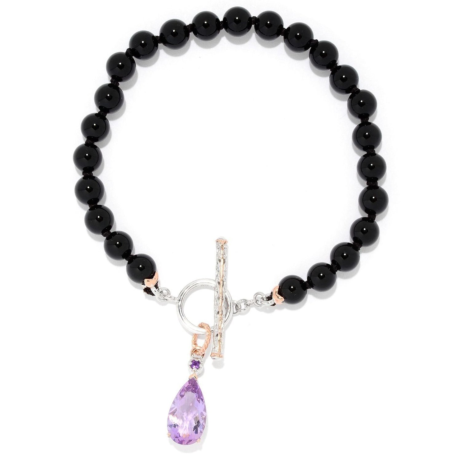 Gems en Vogue Choice of Length Onyx Bead & Multi Gemstone Charm Bracelet