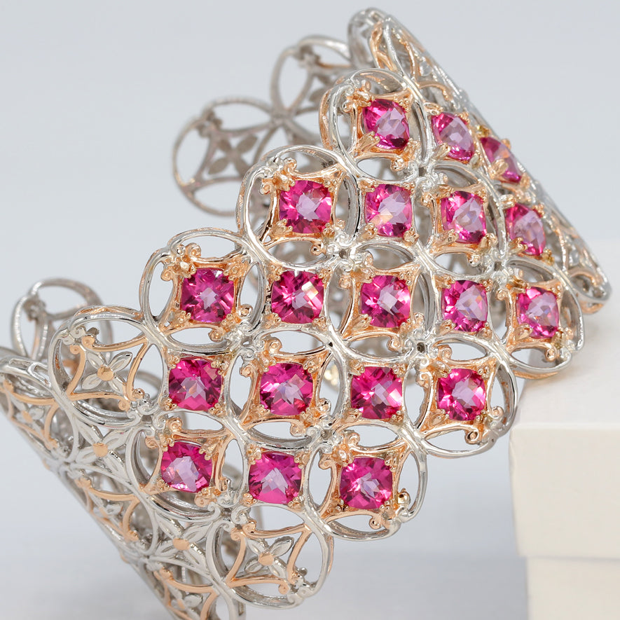 Gems en Vogue 11.97ctw Checkerboard Cut Pink Topaz Wide Cuff Bracelet