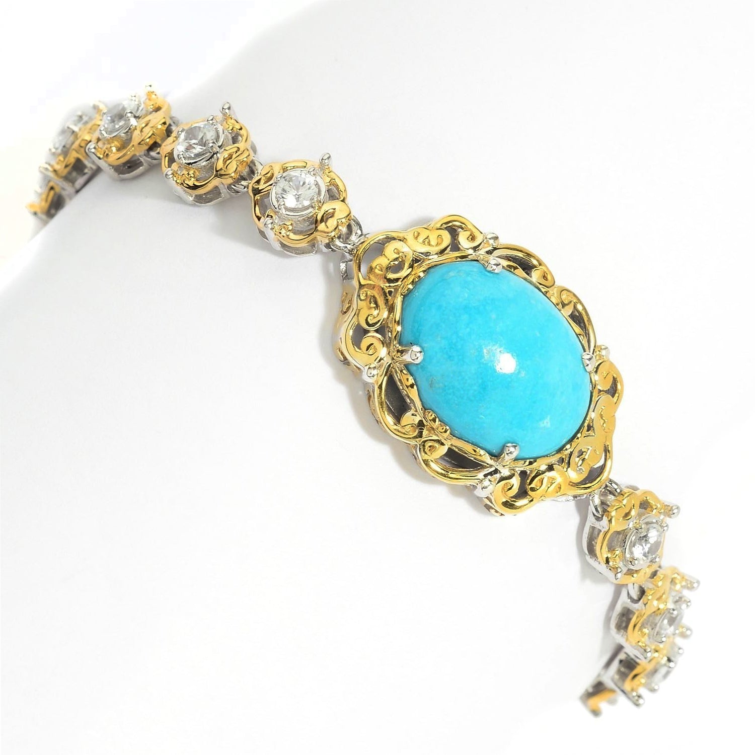 Gems en Vogue Kingman Turquoise & White Zircon Line Bracelet