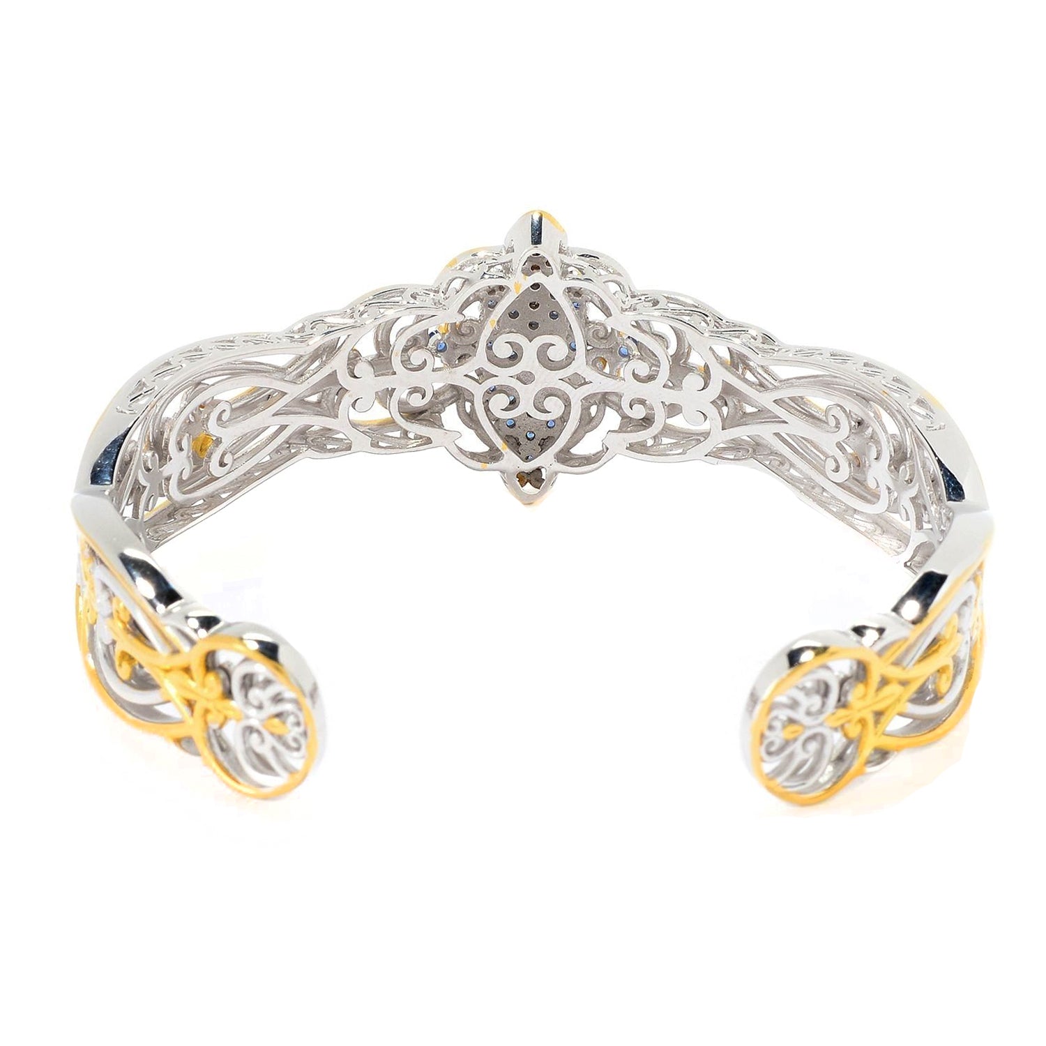 Gems en Vogue 1.17ctw Nigerian Mabira Blue Sapphire Cluster Cuff Bracelet