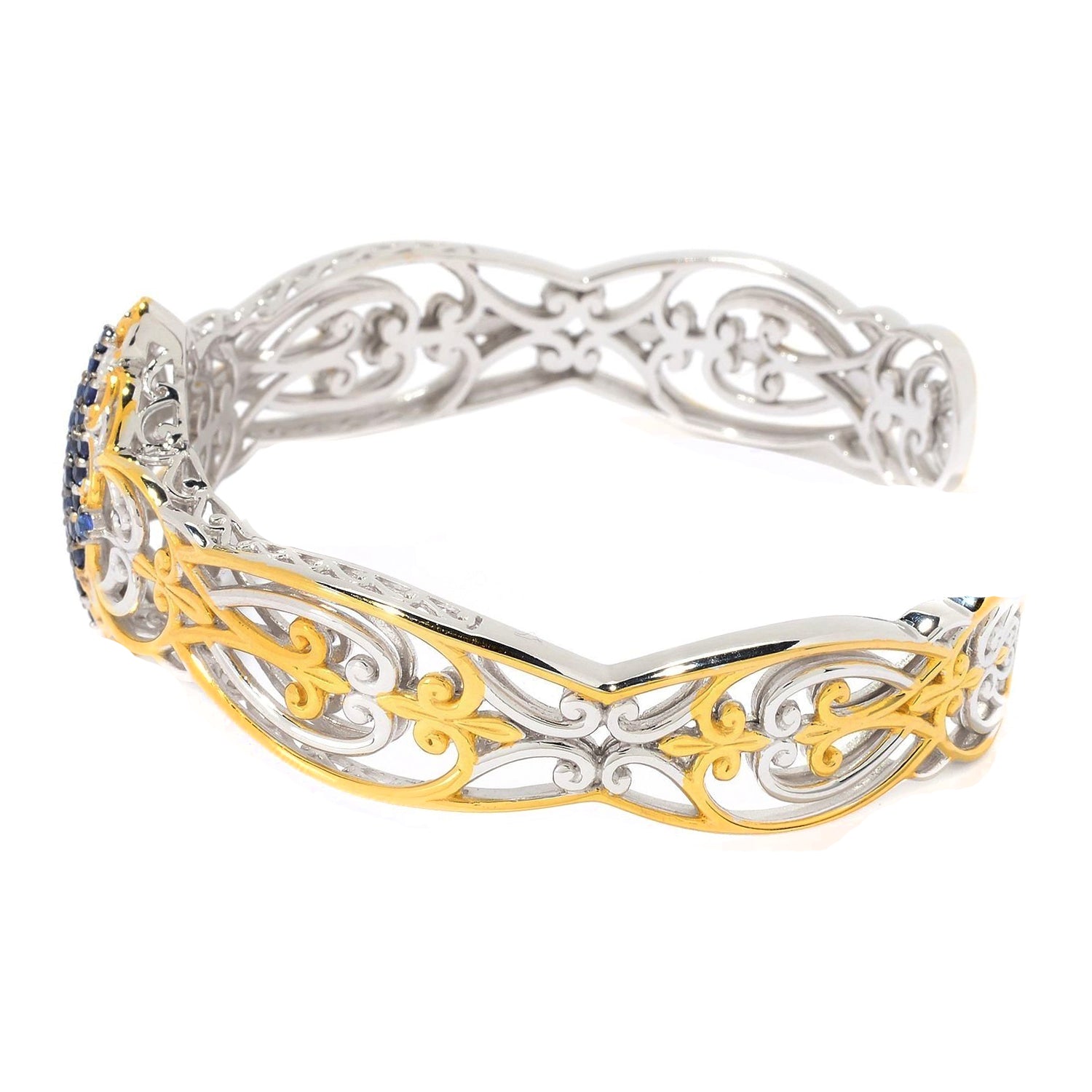Gems en Vogue 1.17ctw Nigerian Mabira Blue Sapphire Cluster Cuff Bracelet