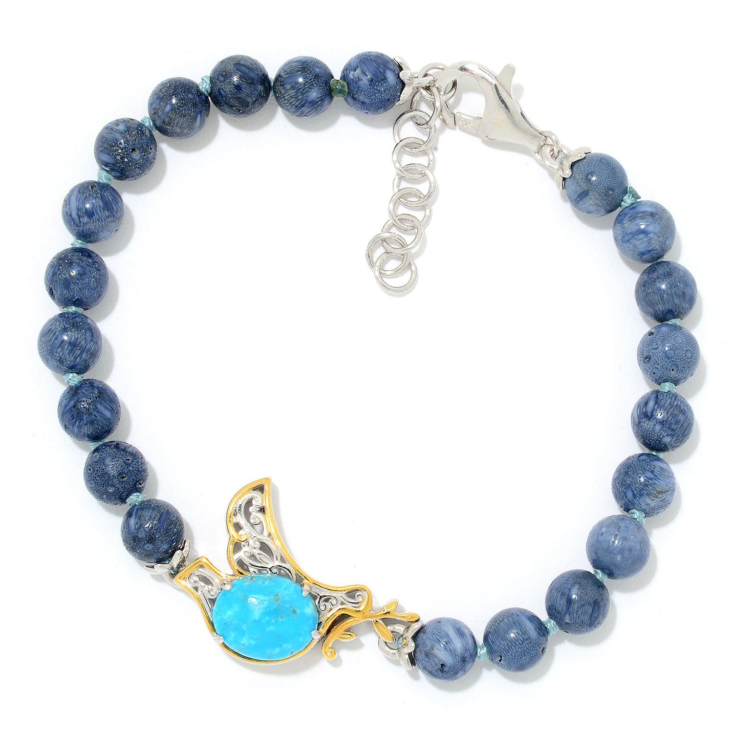 Gems en Vogue Kaolin Turquoise & Blue Coral Beaded Peace Dove Bracelet