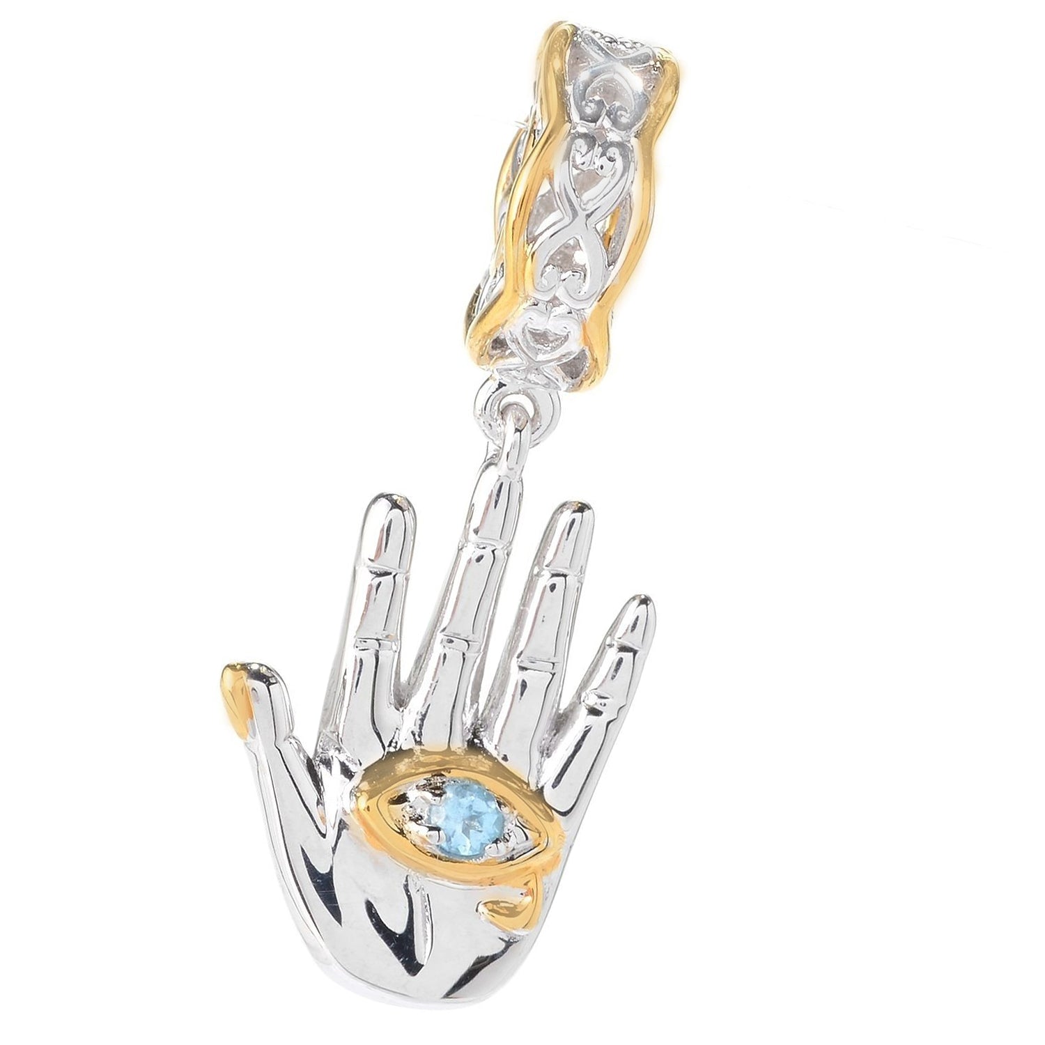 Gems en Vogue 0.08ctw Swiss Blue Topaz Palm Reader Drop Charm Pendant (Includes Chain)