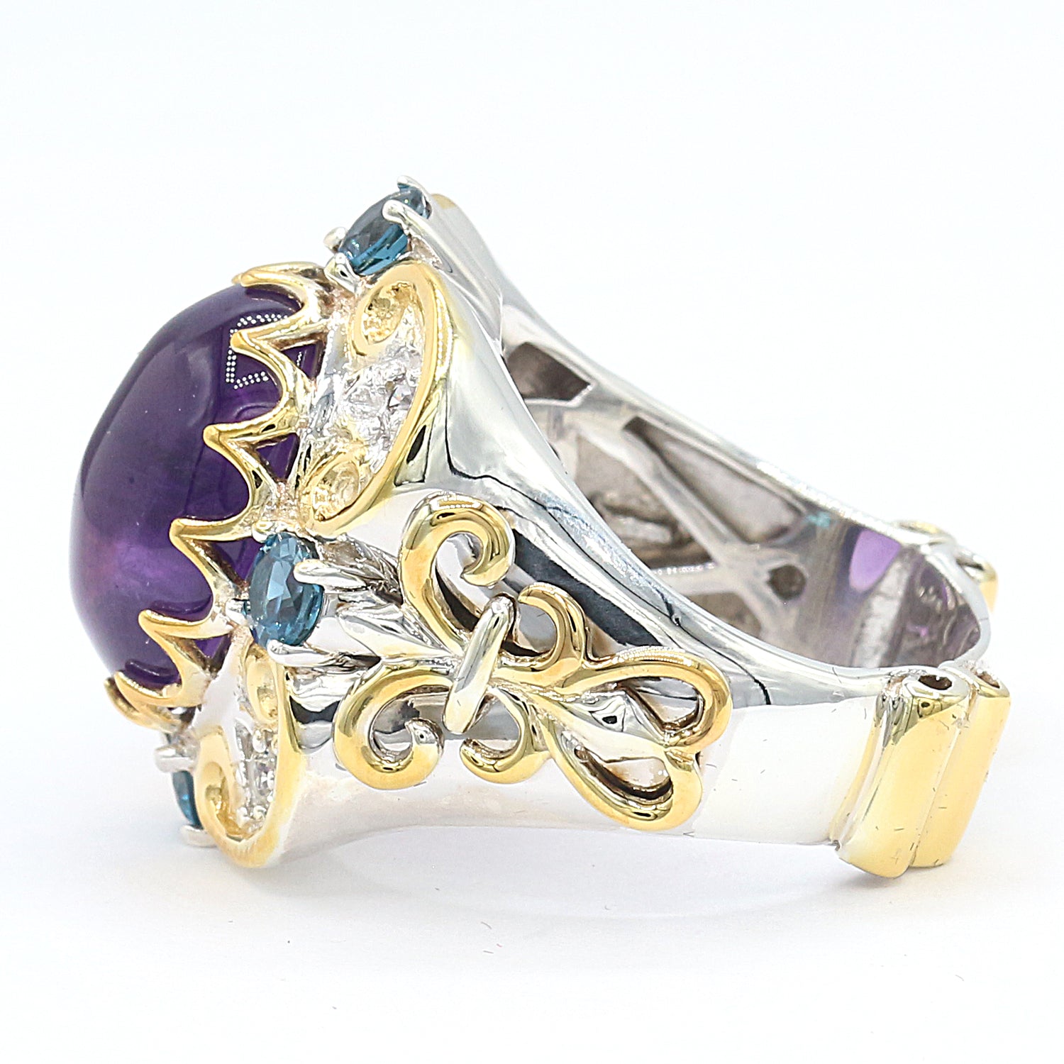 Gems en Vogue Amethyst, London Blue Topaz and White Sapphire Ring CANNOT BE RESIZED