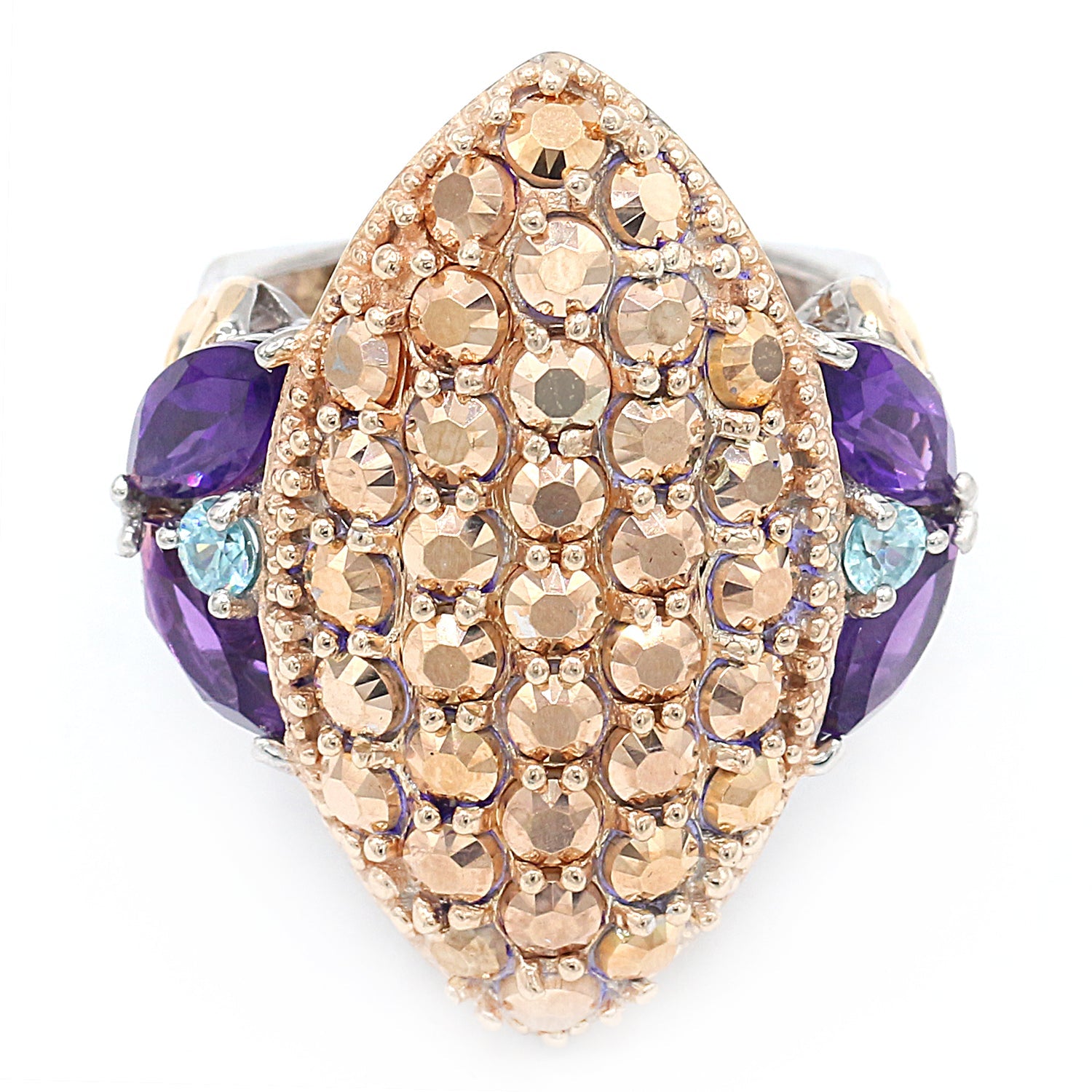 Gems en Vogue Marcasite Amethyst and Blue Zircon Ring