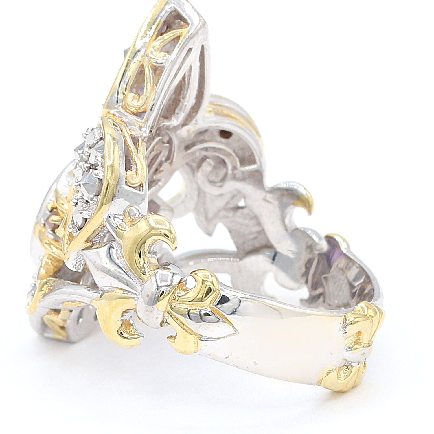 Gems en Vogue 2.14ctw Amethyst & Marcasite Fleur-de-lis Ring CANNOT BE RESIZED