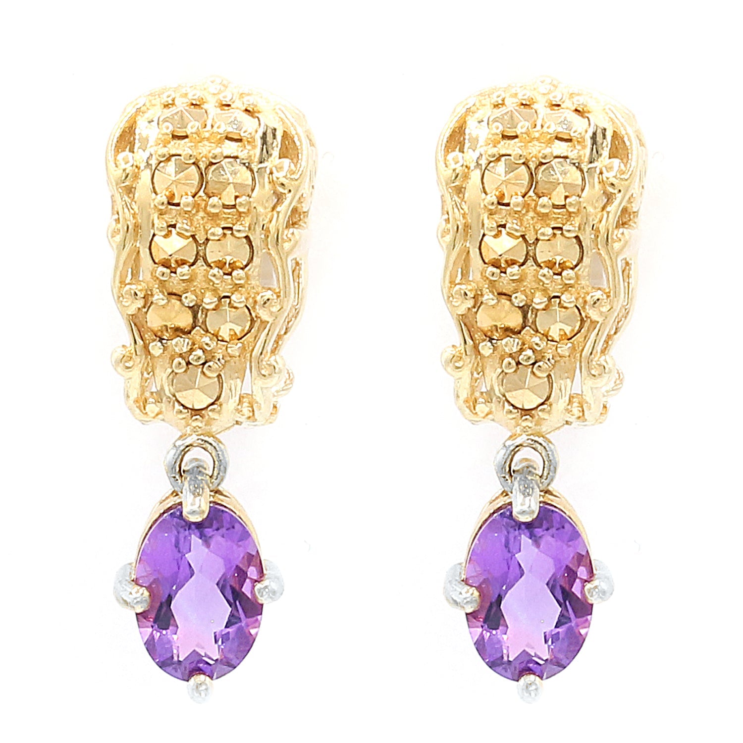 Gems en Vogue One-of-a-kind 1.80ctw Amethyst & Marcasite Drop Earrings
