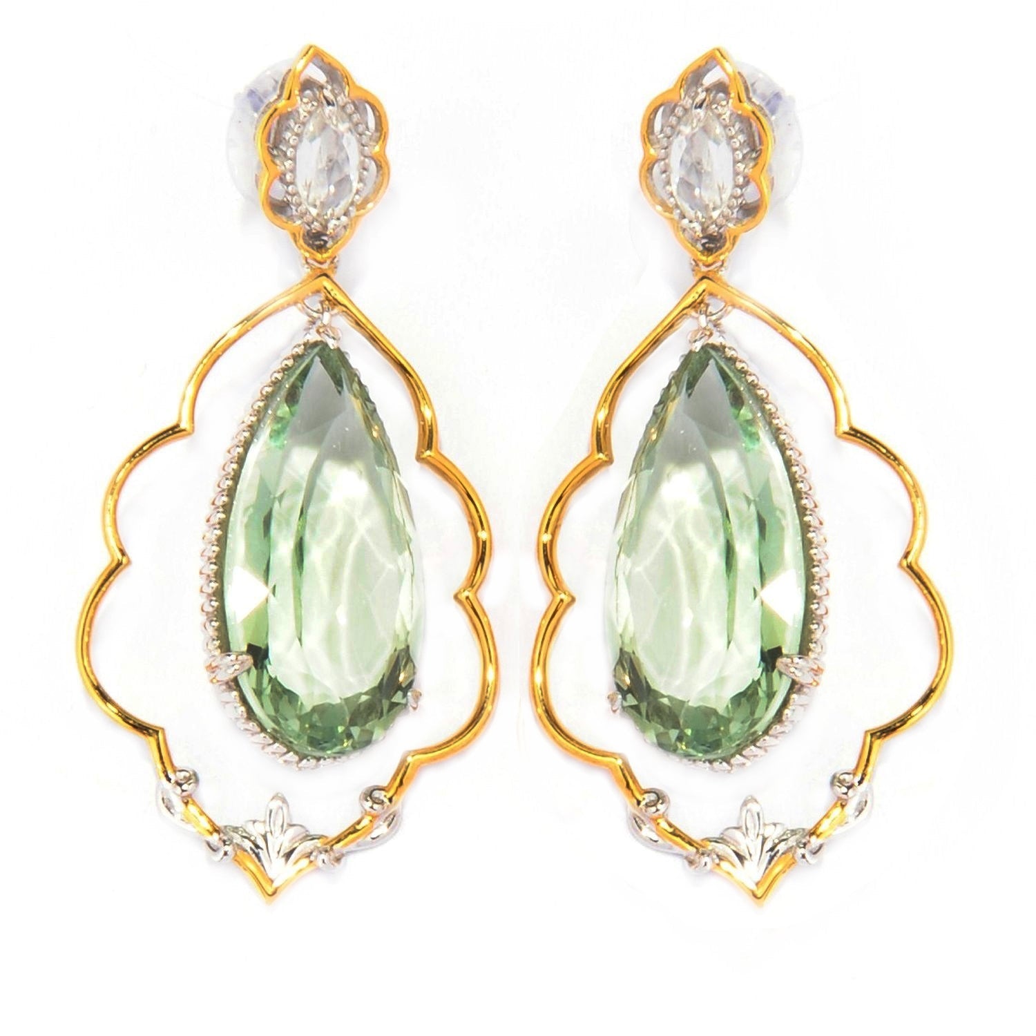 Gems en Vogue 33.22ctw Prasiolite & White Topaz Teardrop Earrings
