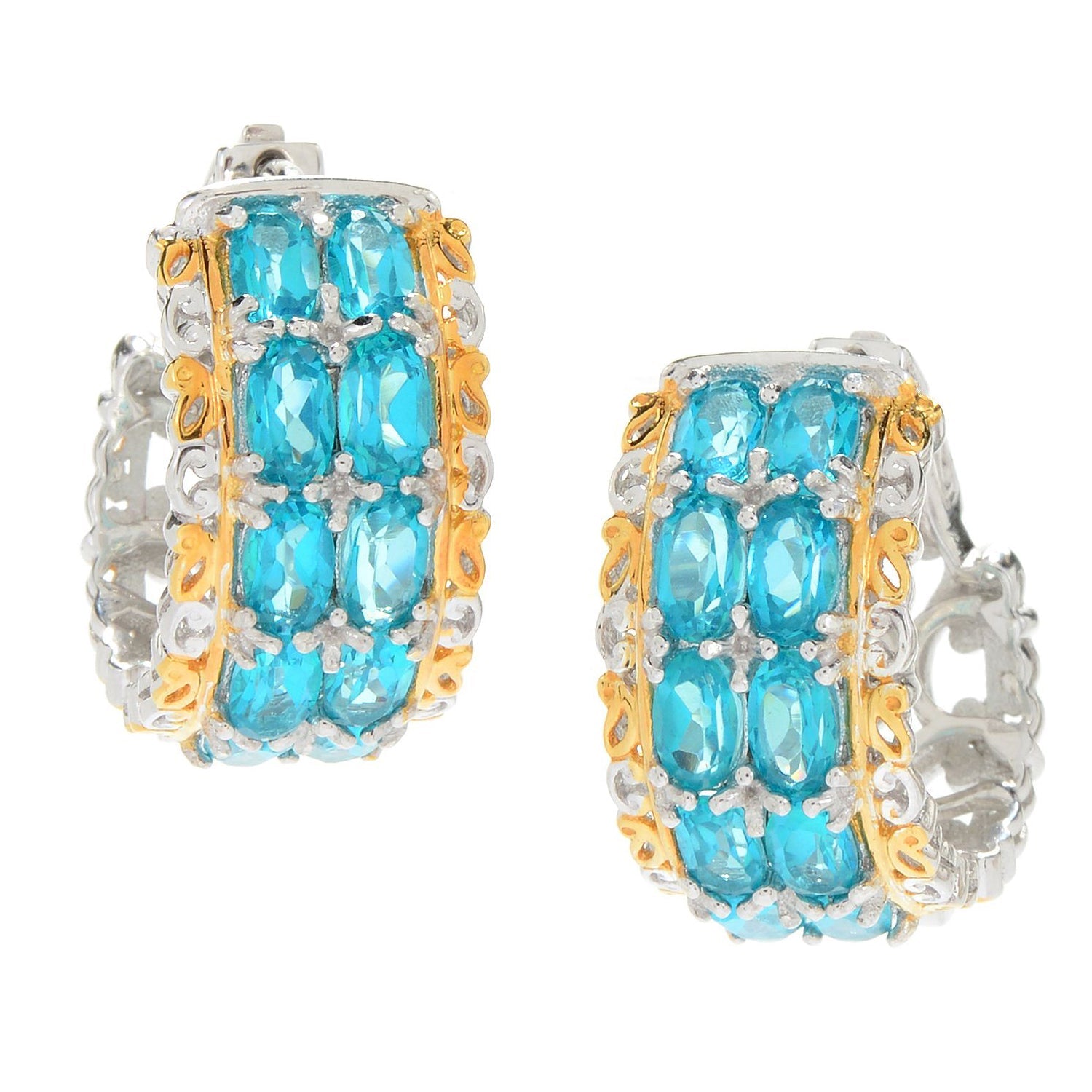 Gems en Vogue 5.60ctw Paraiba Color Topaz Double-Row Hoop Earrings