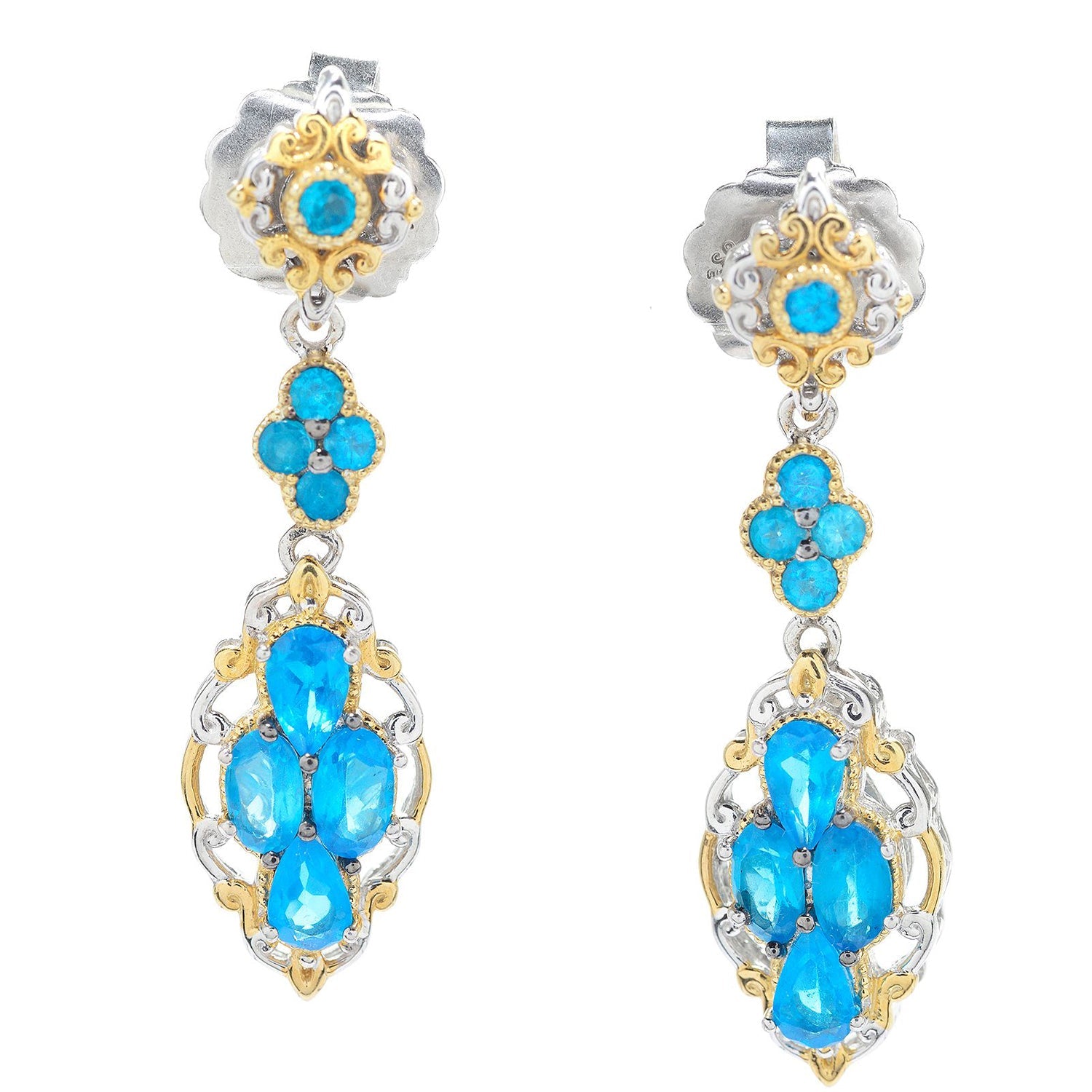 Gems en Vogue 1.98ctw Neon Apatite Cluster Drop Earrings