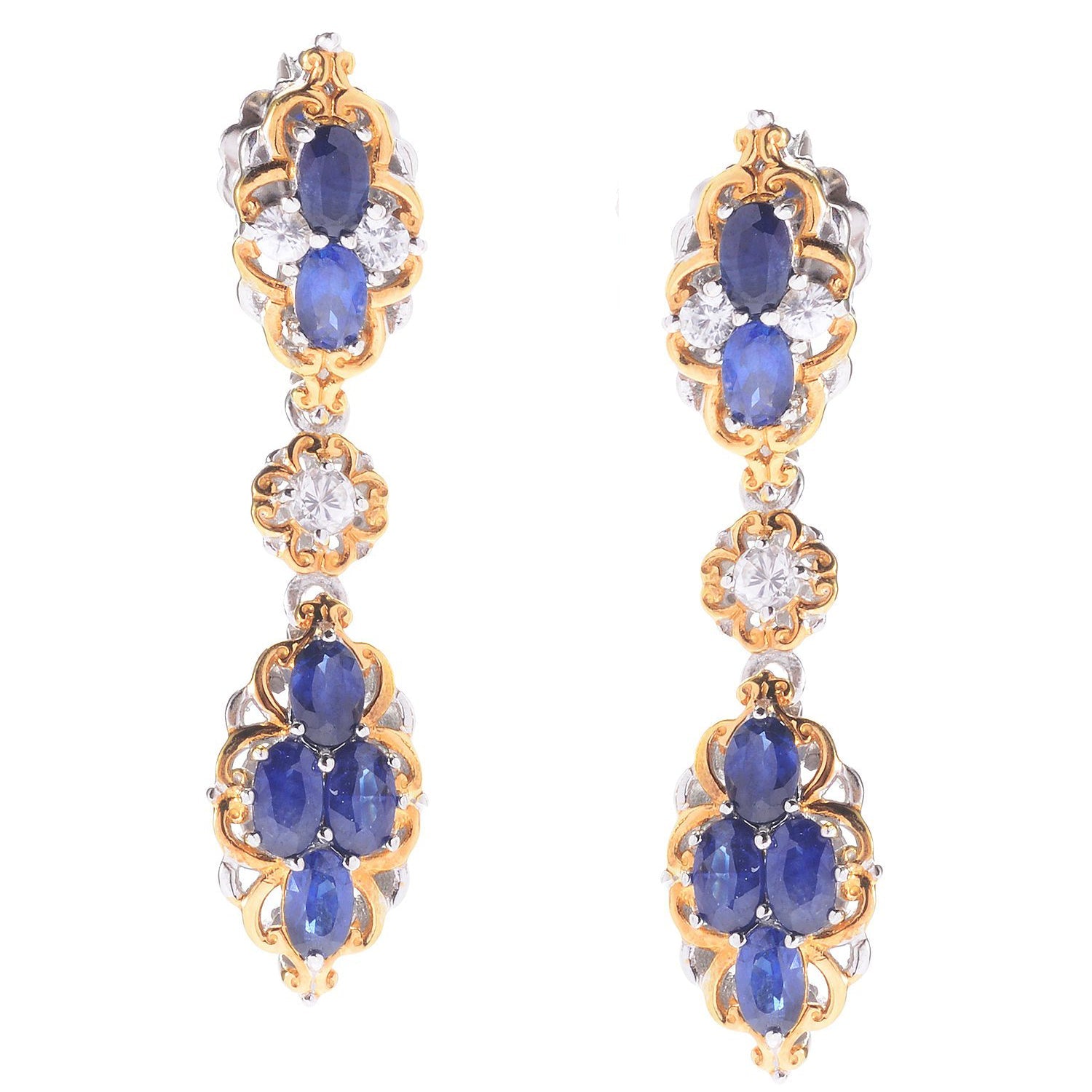 Gems en Vogue 4.37ctw Royal Blue Sapphire & White Zircon Earrings