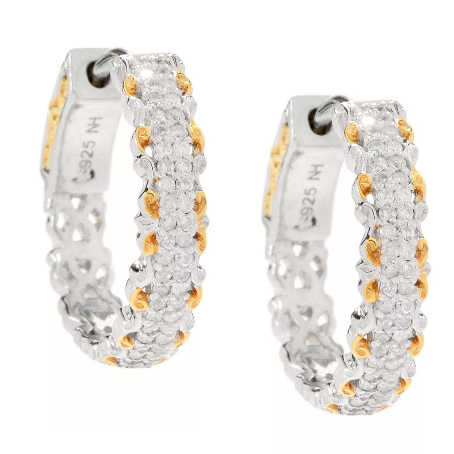 Gems en Vogue 0.368ctw Diamond Double Row Hoop Earrings