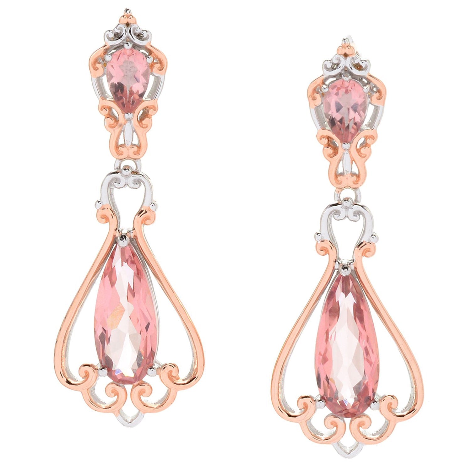 Gems en Vogue 6.15ctw Morganite Color Topaz Drop Earrings