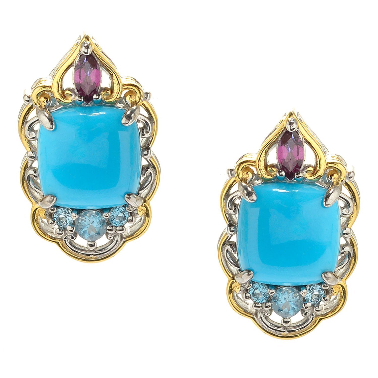 Gems en Vogue Sleeping Beauty Turquoise & Gemstone Earrings with Omega Backs
