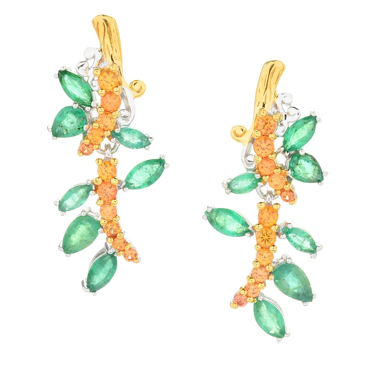 Gems en Vogue 2.7ctw Emerald & Orange Sapphire Dangle Earrings