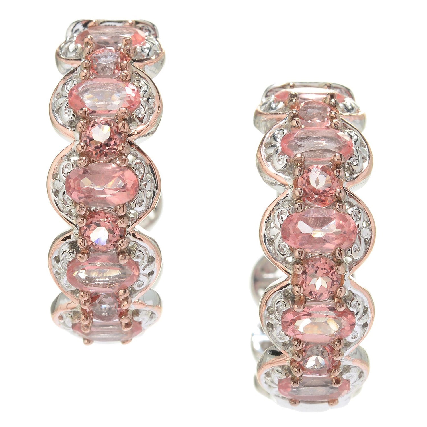 Gems en Vogue 4.12ctw Morganite Color Topaz Hoop Earrings