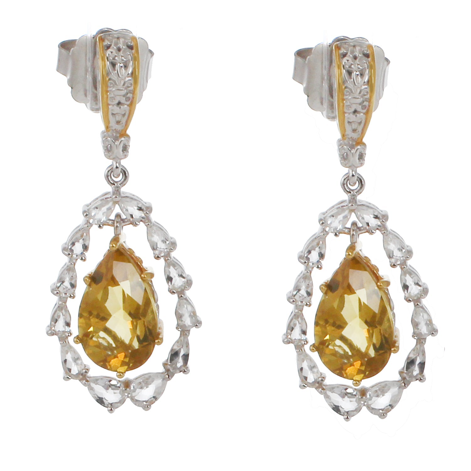 Gems en Vogue 8.19ctw Yellow Fluorite & White Quartz Teardrop Earrings