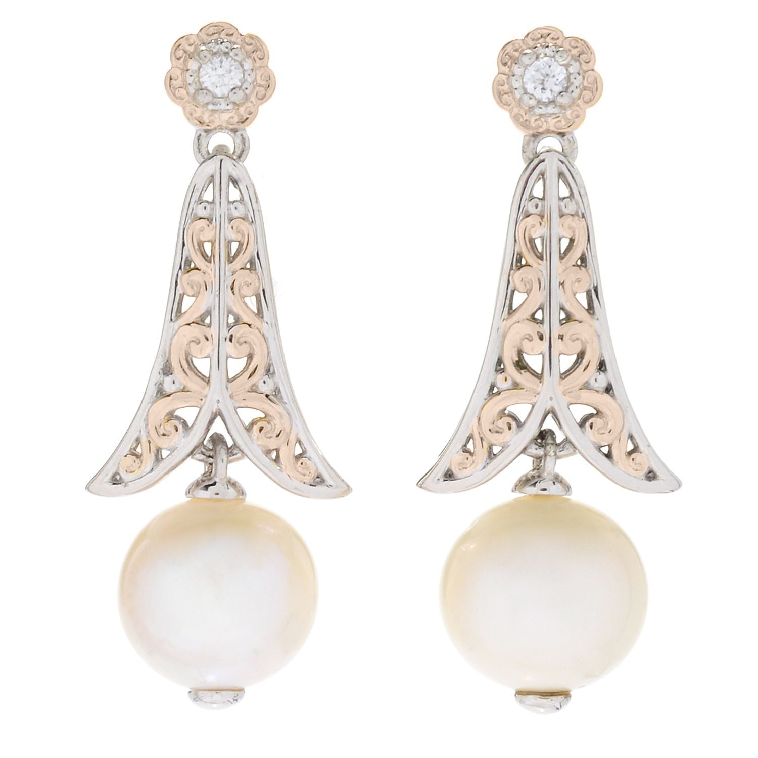 Gems en Vogue 13.94ctw Freshwater Cultured Pearl & Zircon Earrings