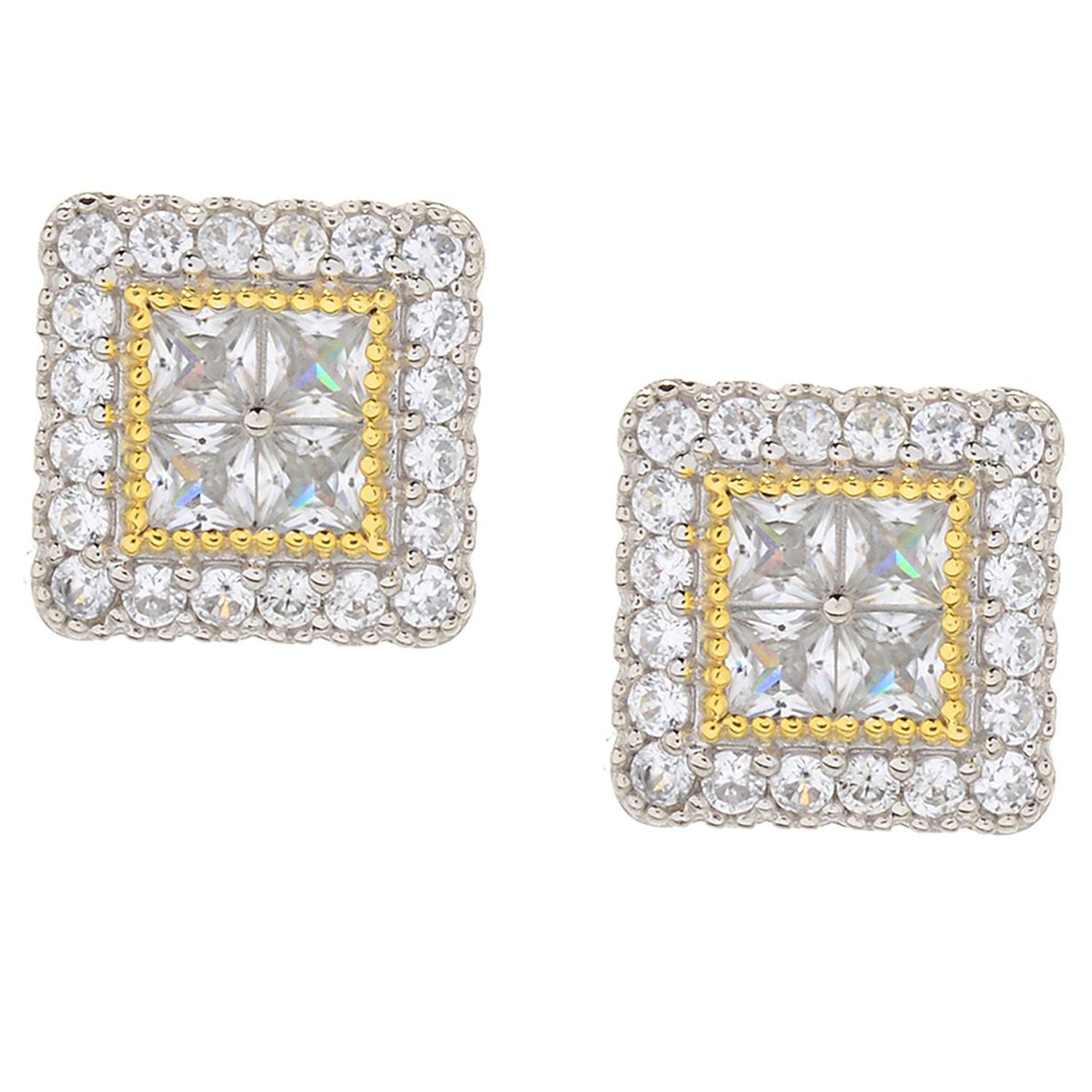 Gems en Vogue 2.64ctw Princess Cut & Round White Zircon Stud Earrings