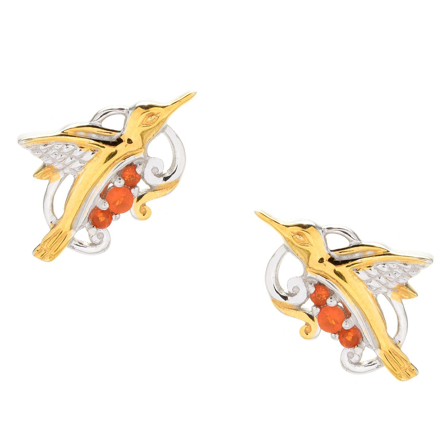Gems en Vogue Fire Opal Hummingbird Stud Earrings